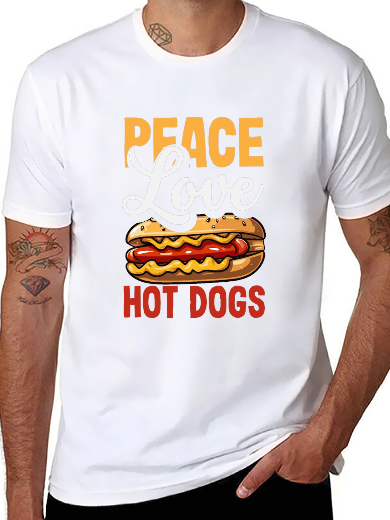 Peace Love Hot Dogs T-Shirt - Novelty Graphic Tee