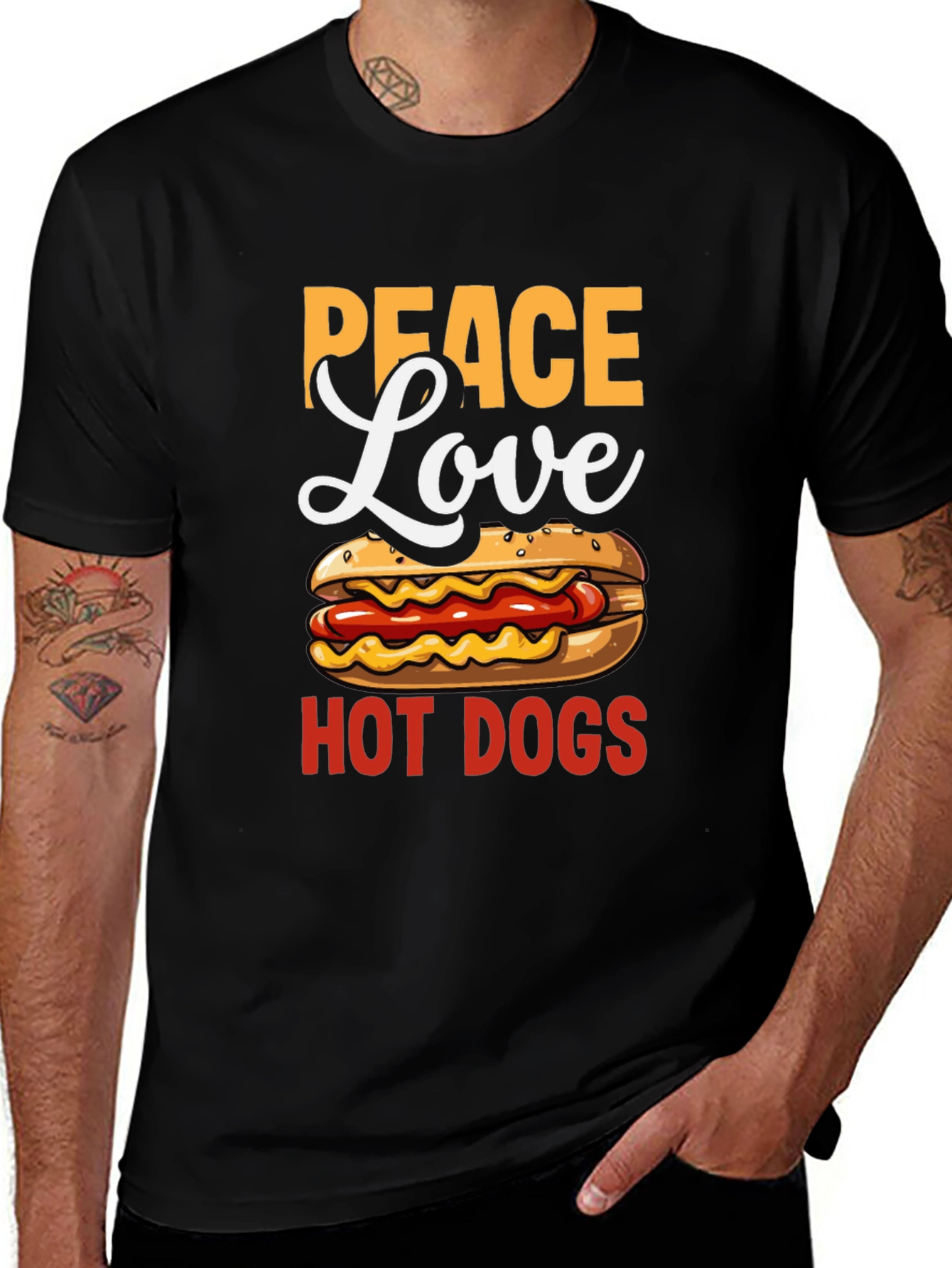 Peace Love Hot Dogs T-Shirt - Novelty Graphic Tee