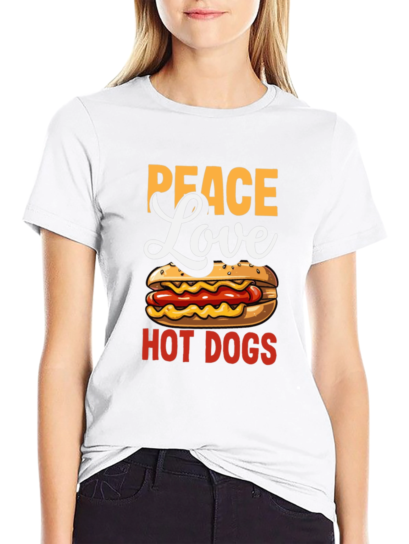 Peace Love Hot Dogs T-Shirt - Novelty Graphic Tee