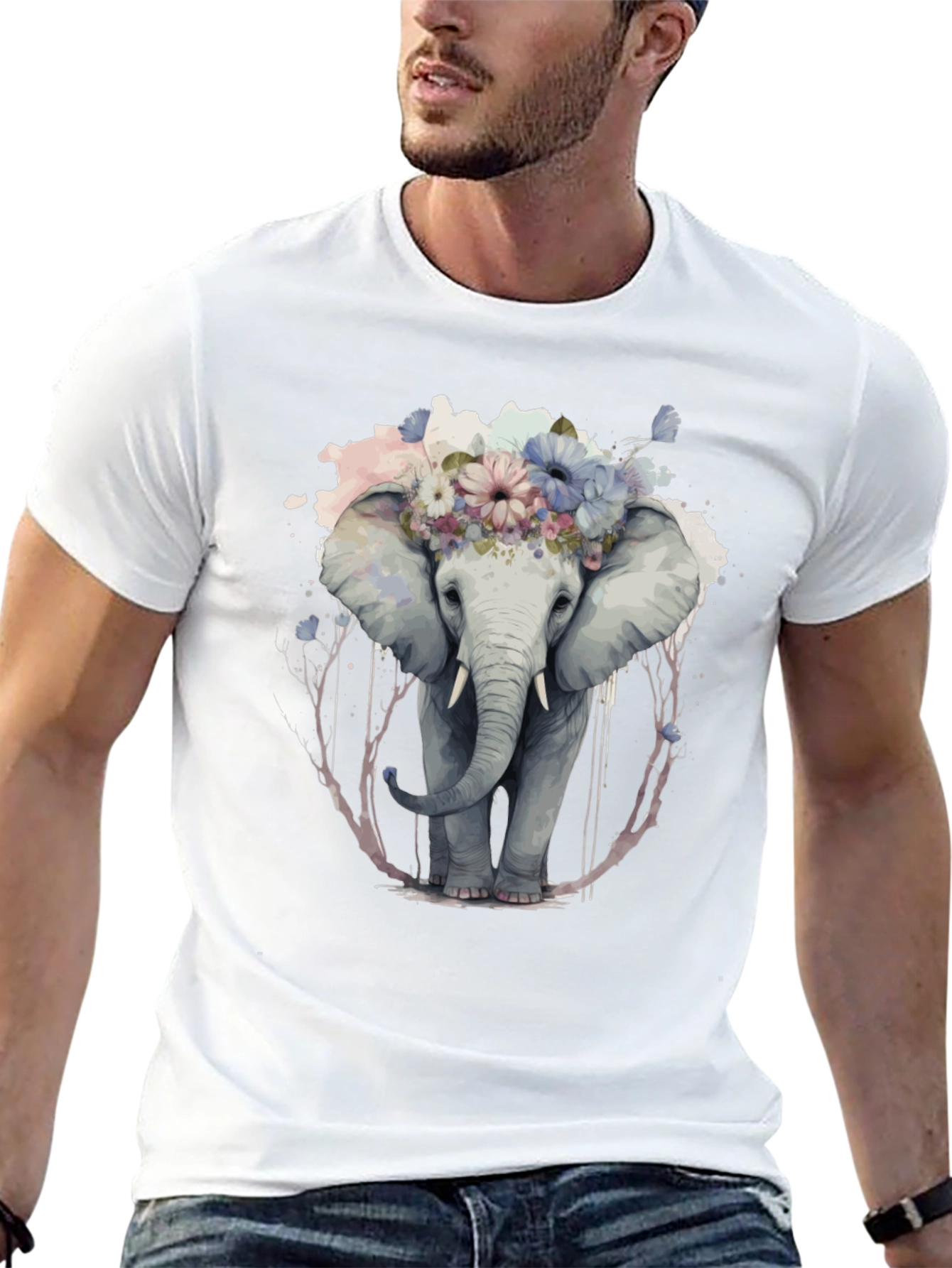 Floral Elephant Graphic Tee - Unique Animal Print