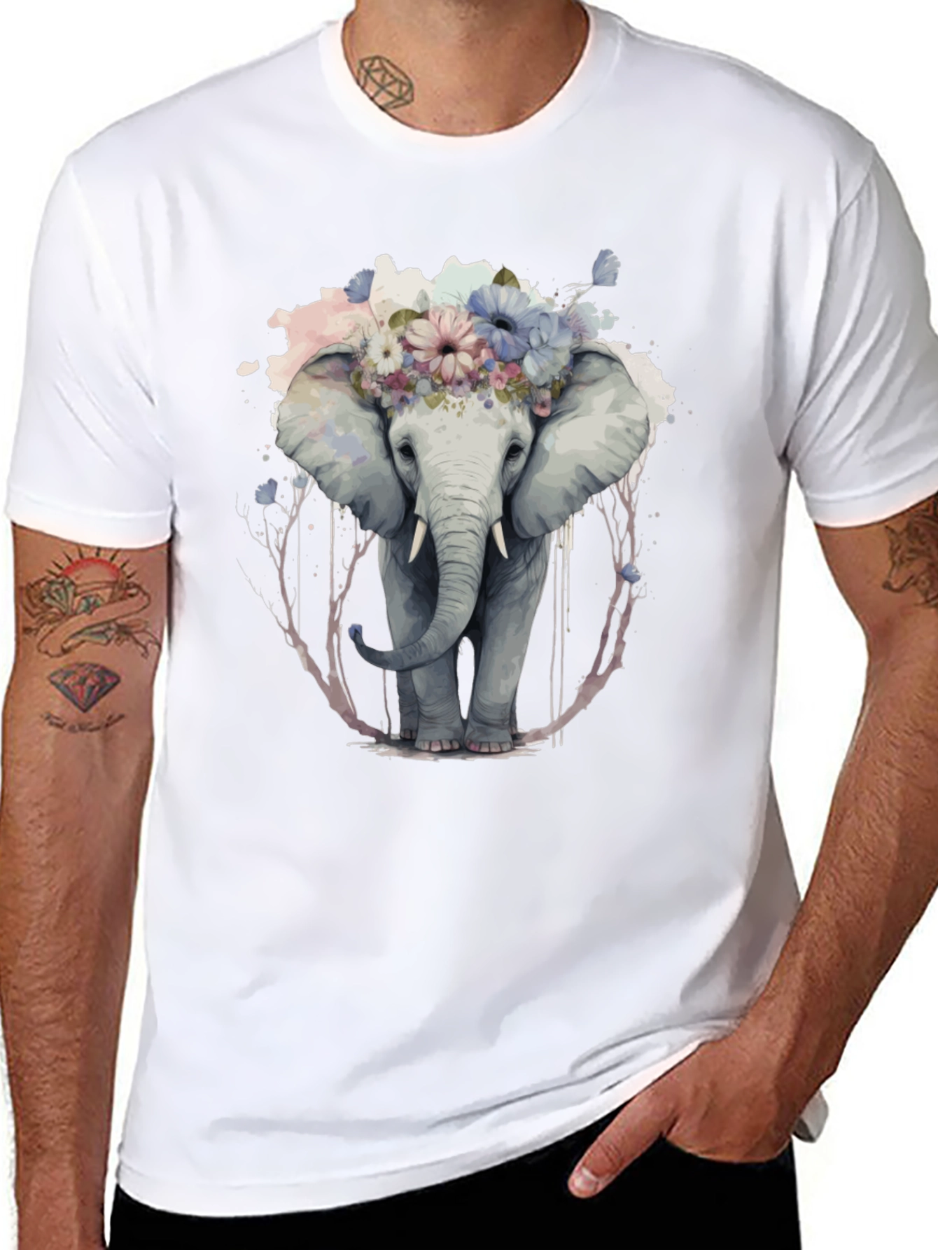 Floral Elephant Graphic Tee - Unique Animal Print