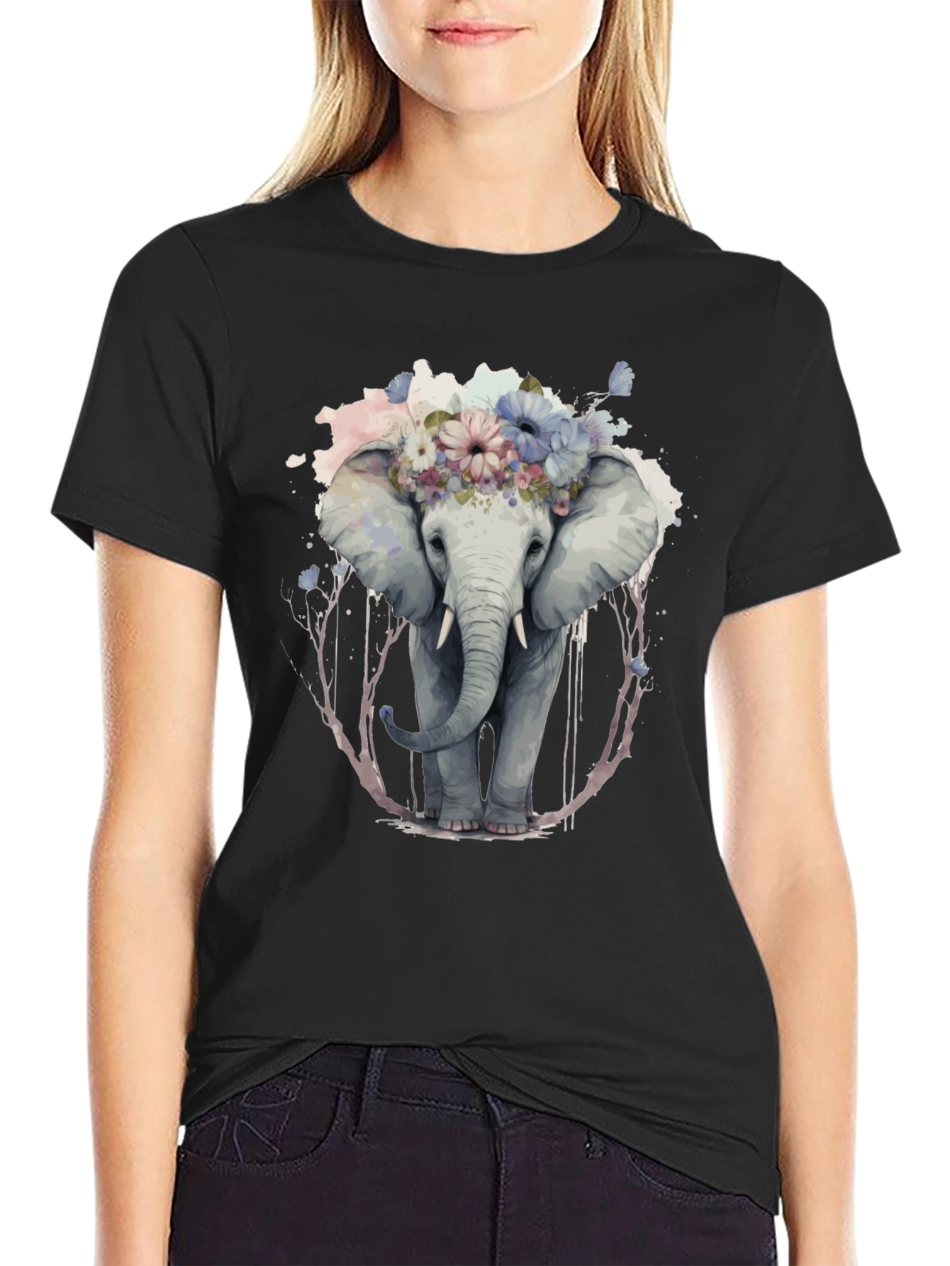 Floral Elephant Graphic Tee - Unique Animal Print