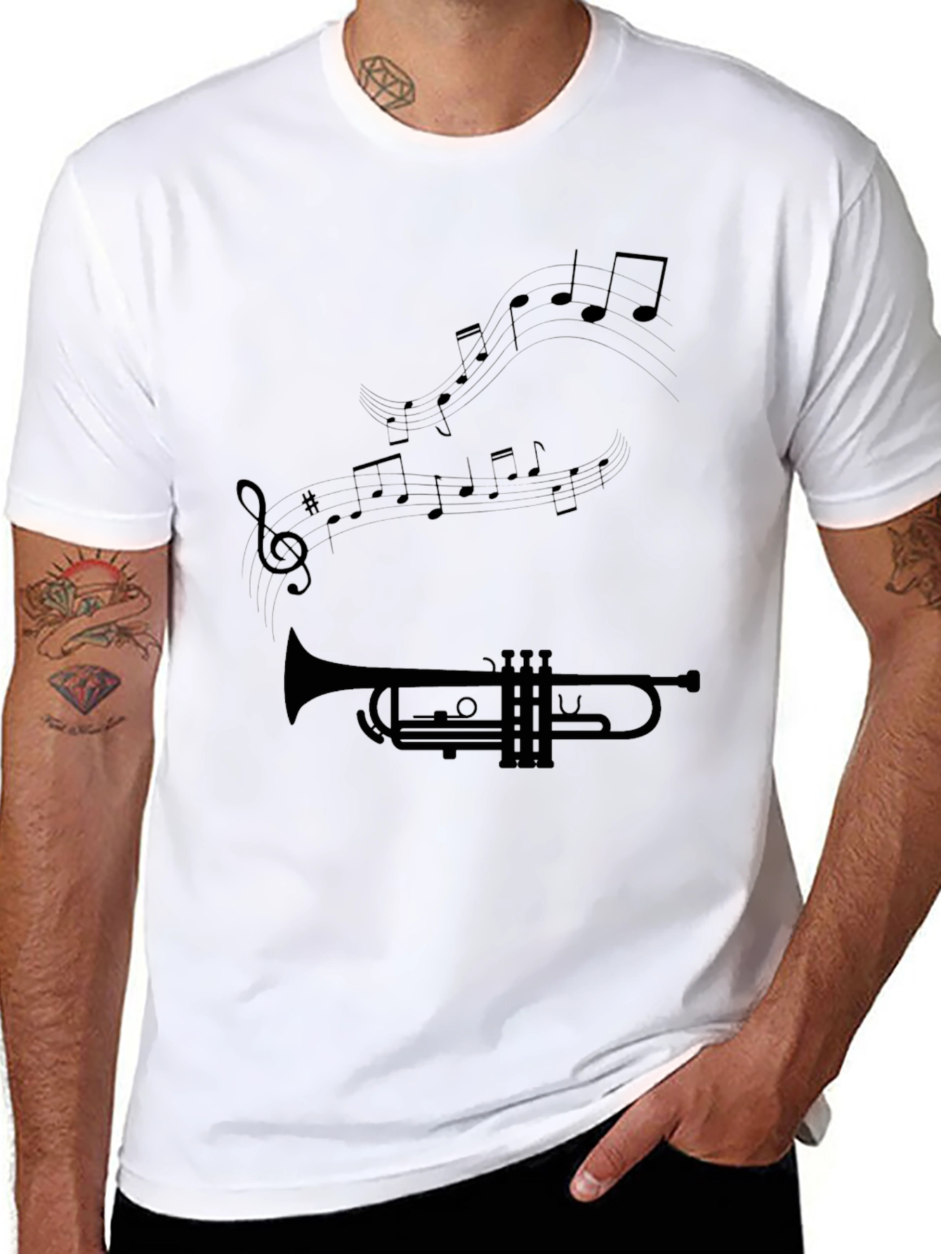 Musical Trumpet Graphic Tee - Black Cotton Blend