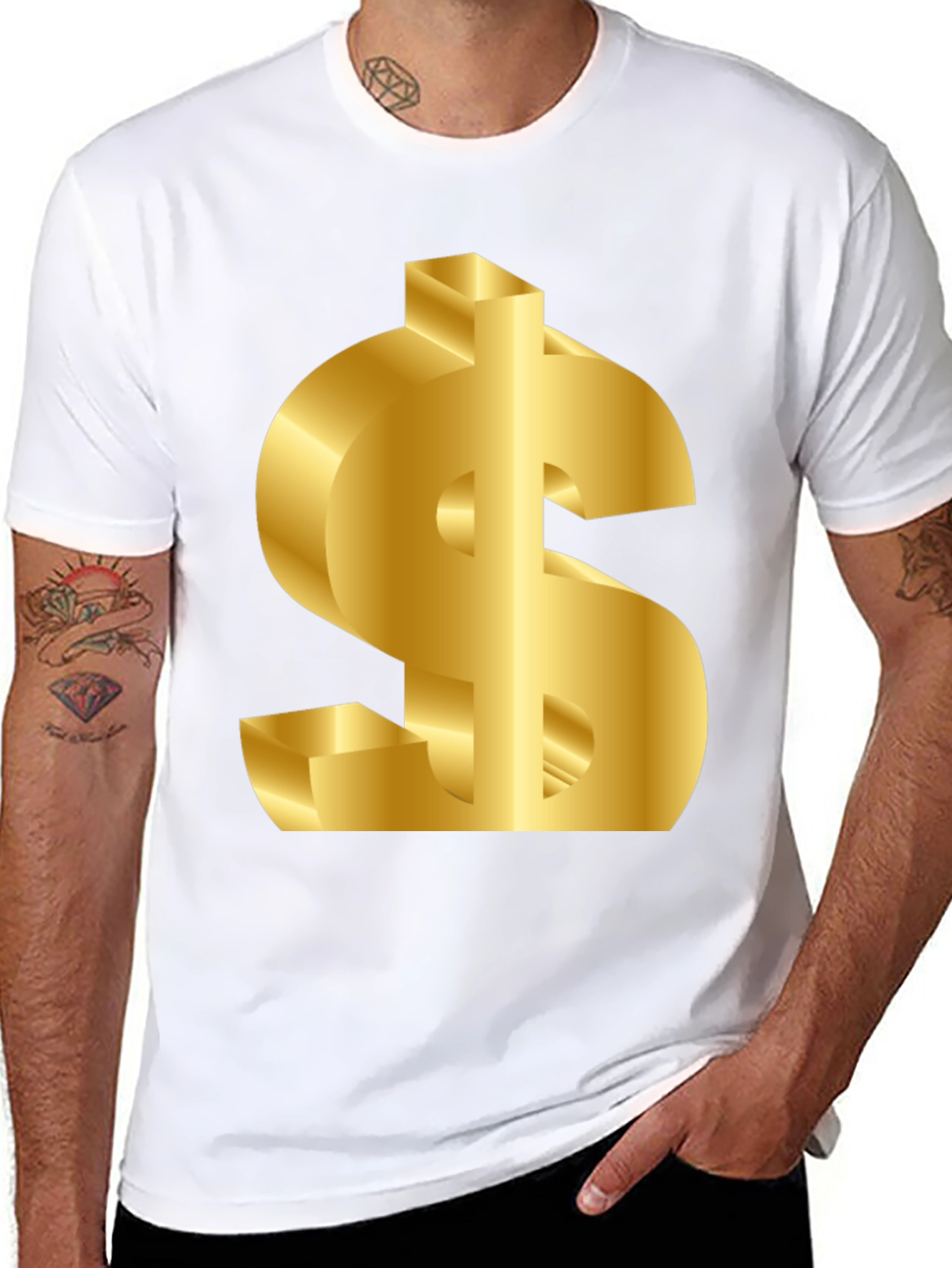 Gold Dollar Sign Graphic T-Shirt