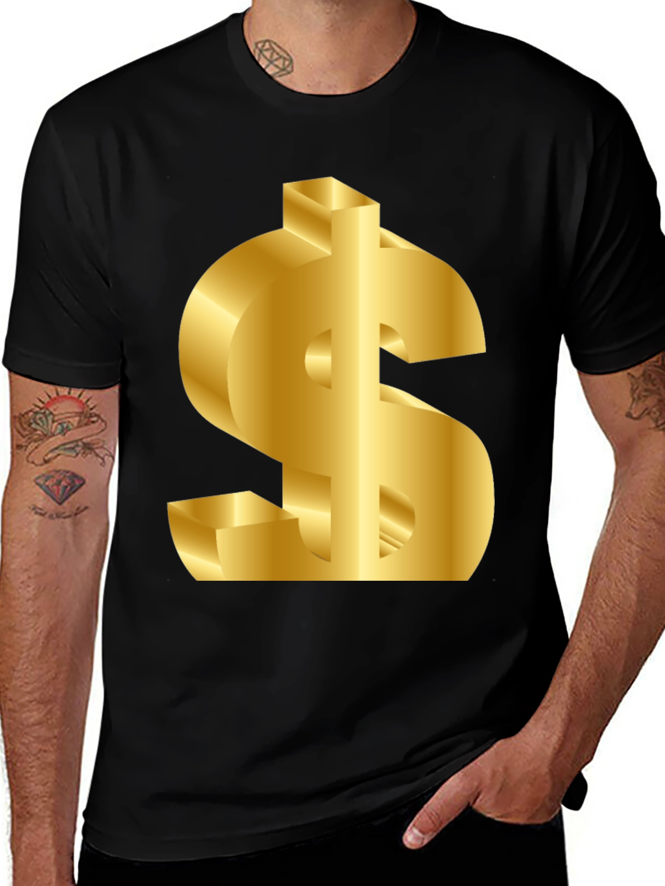 Gold Dollar Sign Graphic T-Shirt