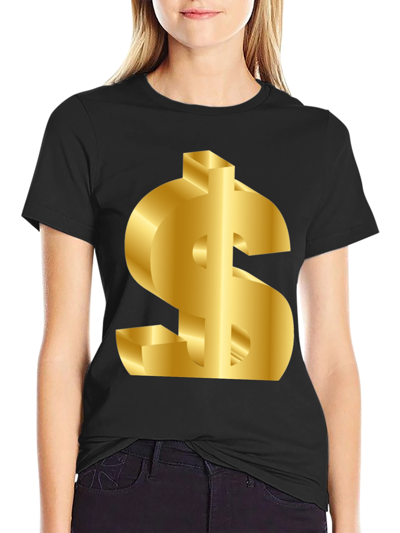 Gold Dollar Sign Graphic T-Shirt