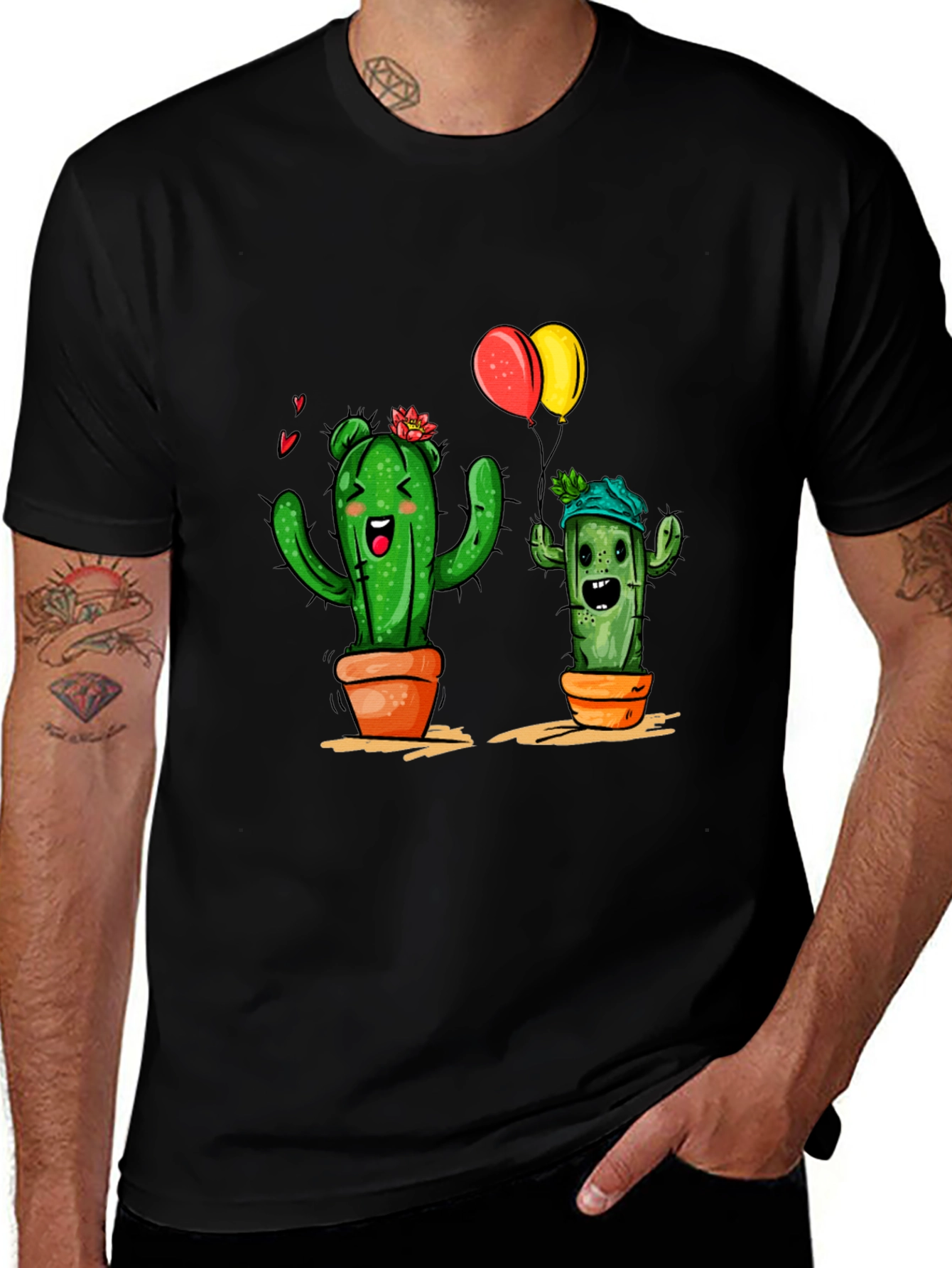 Cactus Love Graphic Tee - Black Cotton T-Shirt