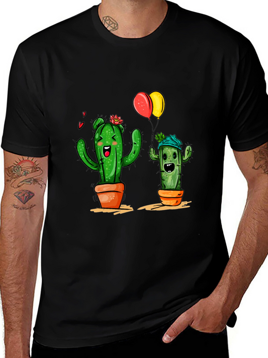 Cactus Love Graphic Tee - Black Cotton T-Shirt