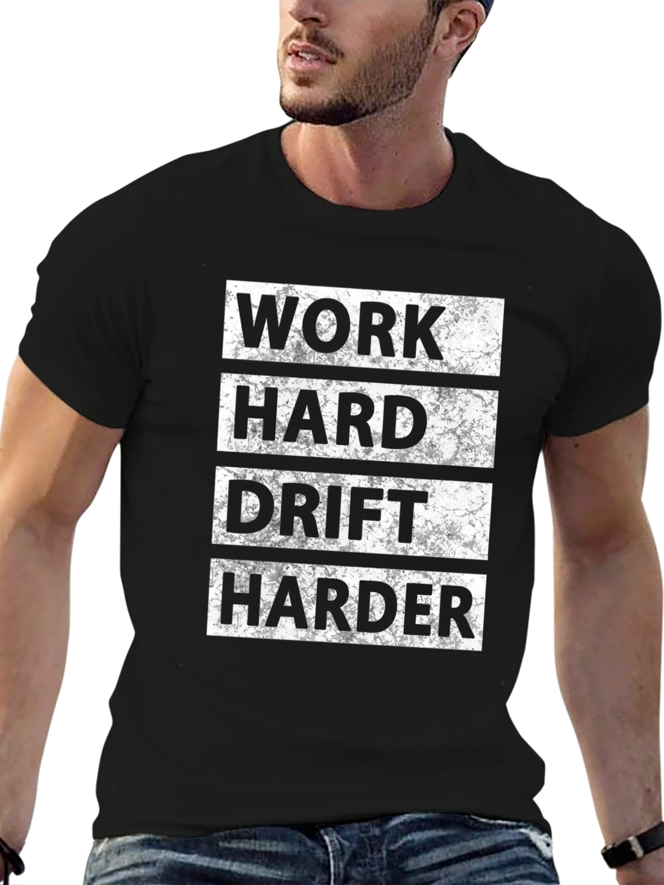 Work Hard Drift Harder Mens Black T-Shirt