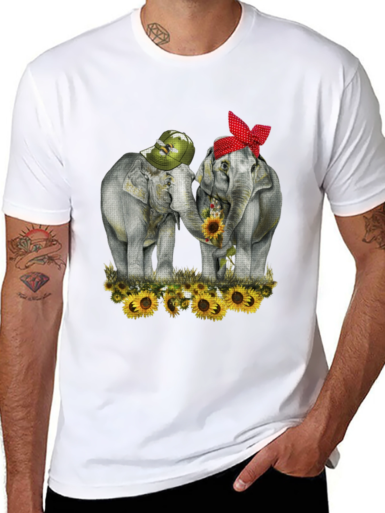 Elephant Sunflower Graphic Tee