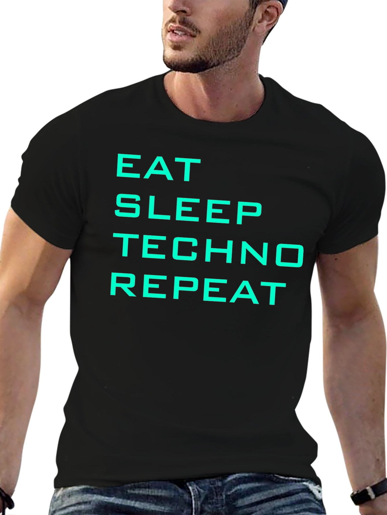 Eat Sleep Techno Repeat Black Graphic T-Shirt