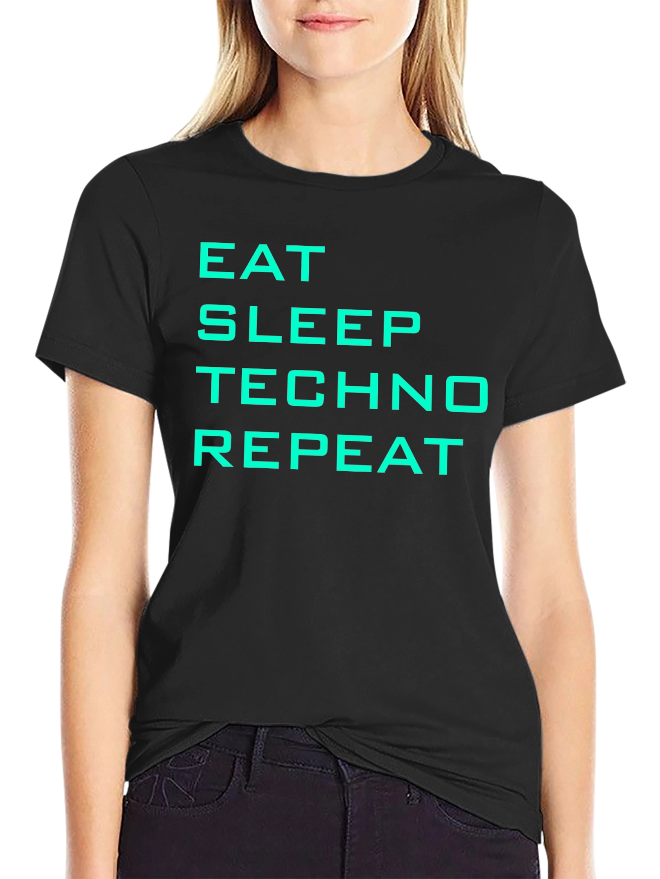 Eat Sleep Techno Repeat Black Graphic T-Shirt