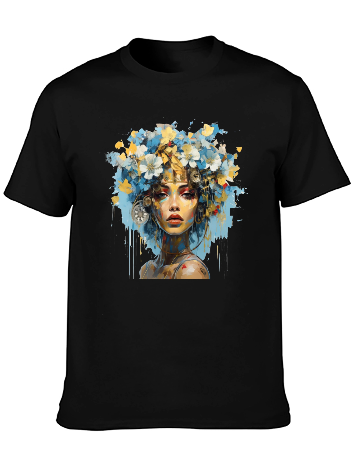Floral Woman Graphic Black T-Shirt