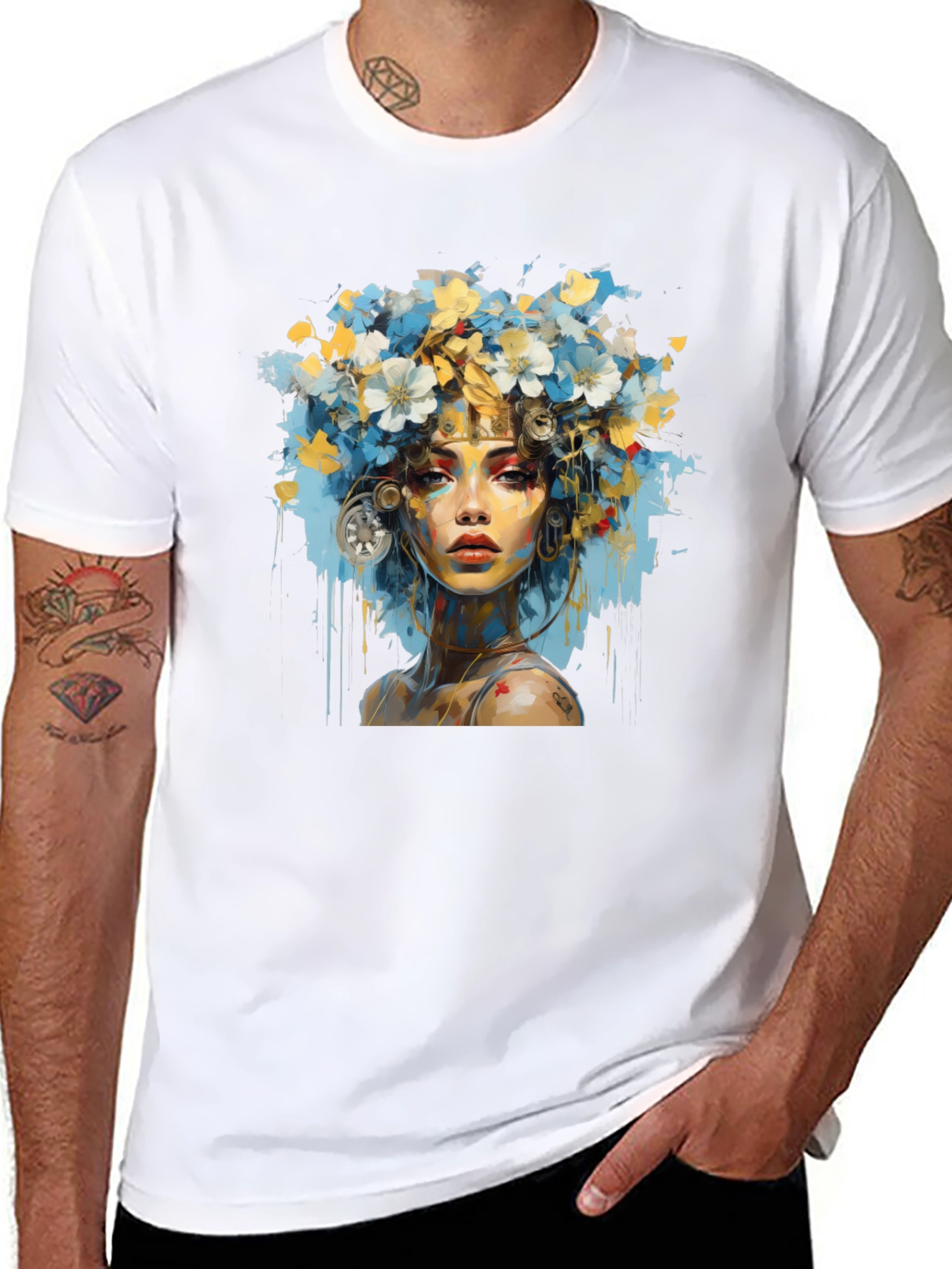 Floral Woman Graphic Black T-Shirt