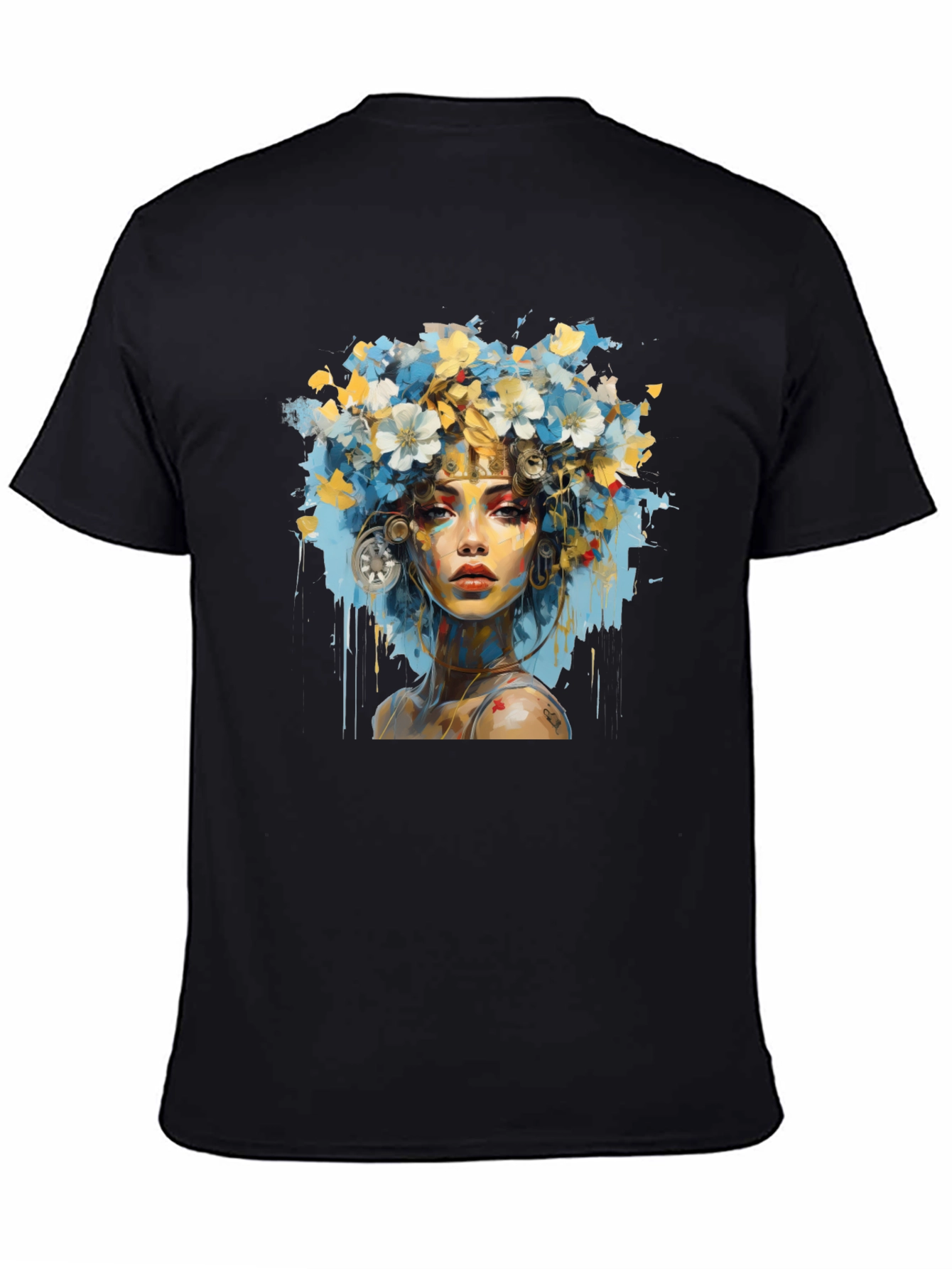 Floral Woman Graphic Black T-Shirt
