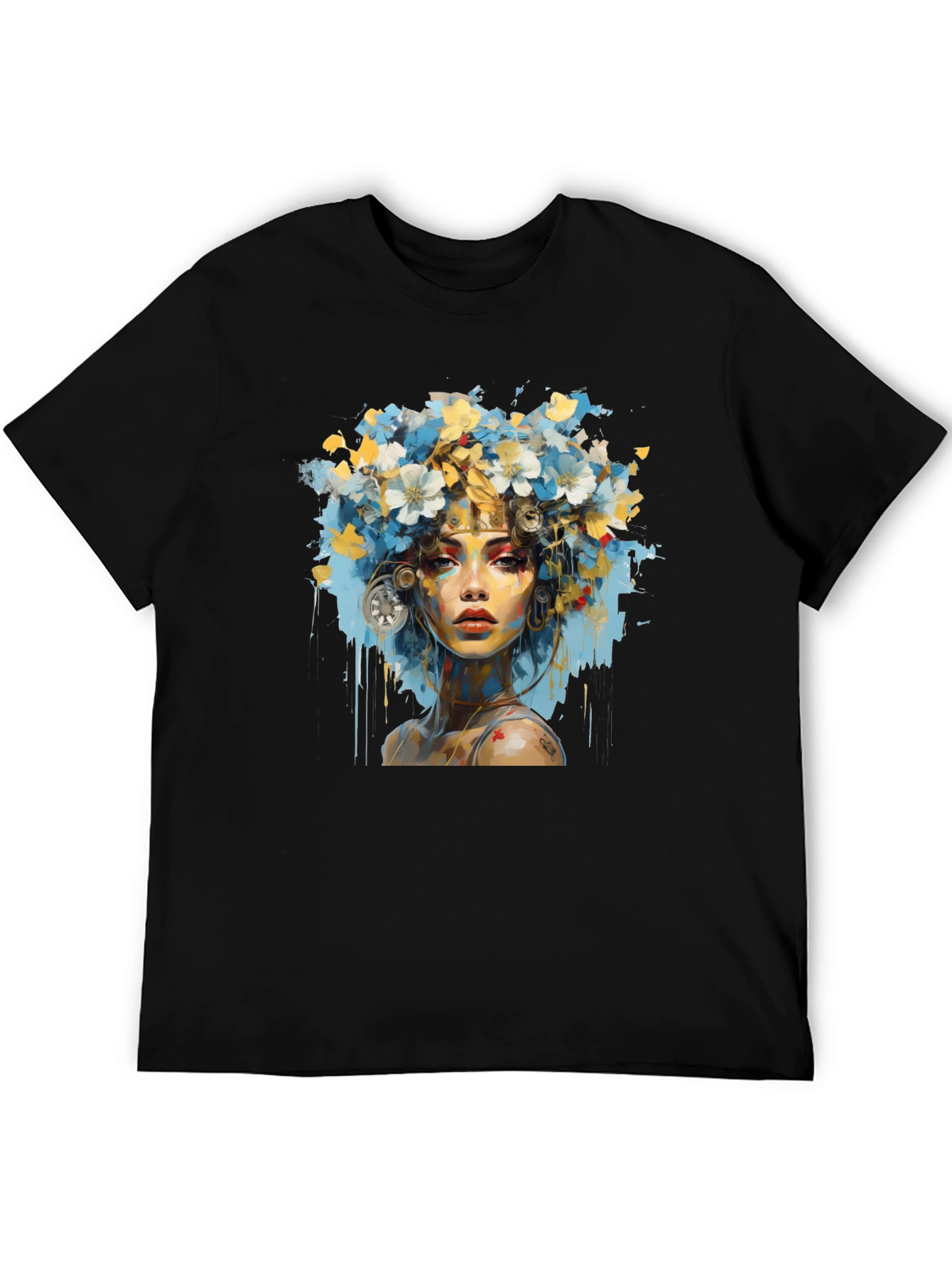 Floral Woman Graphic Black T-Shirt