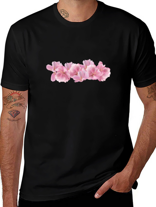 Black Tee with Pink Flower Graphic