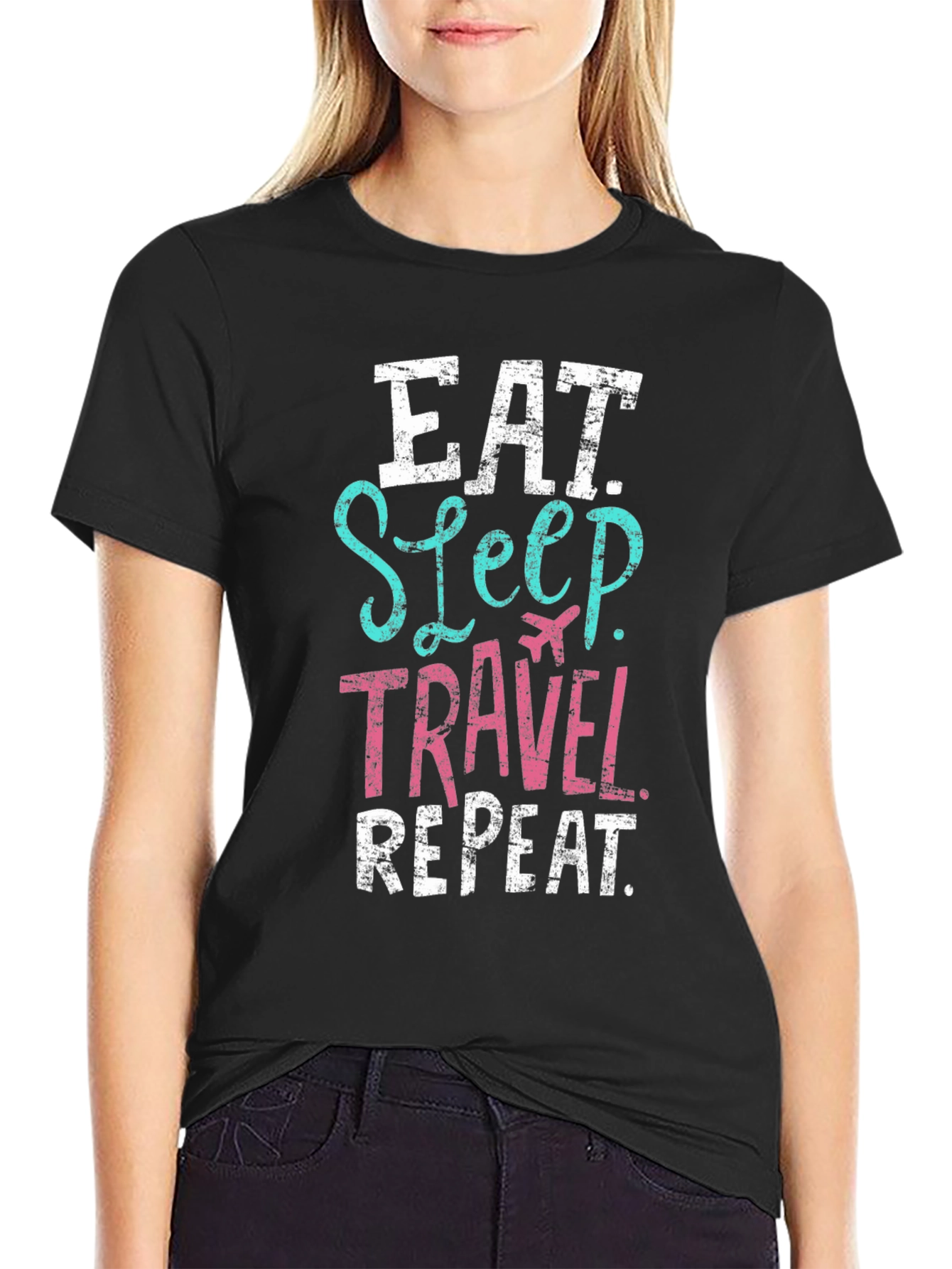Eat Sleep Travel Repeat Black T-Shirt
