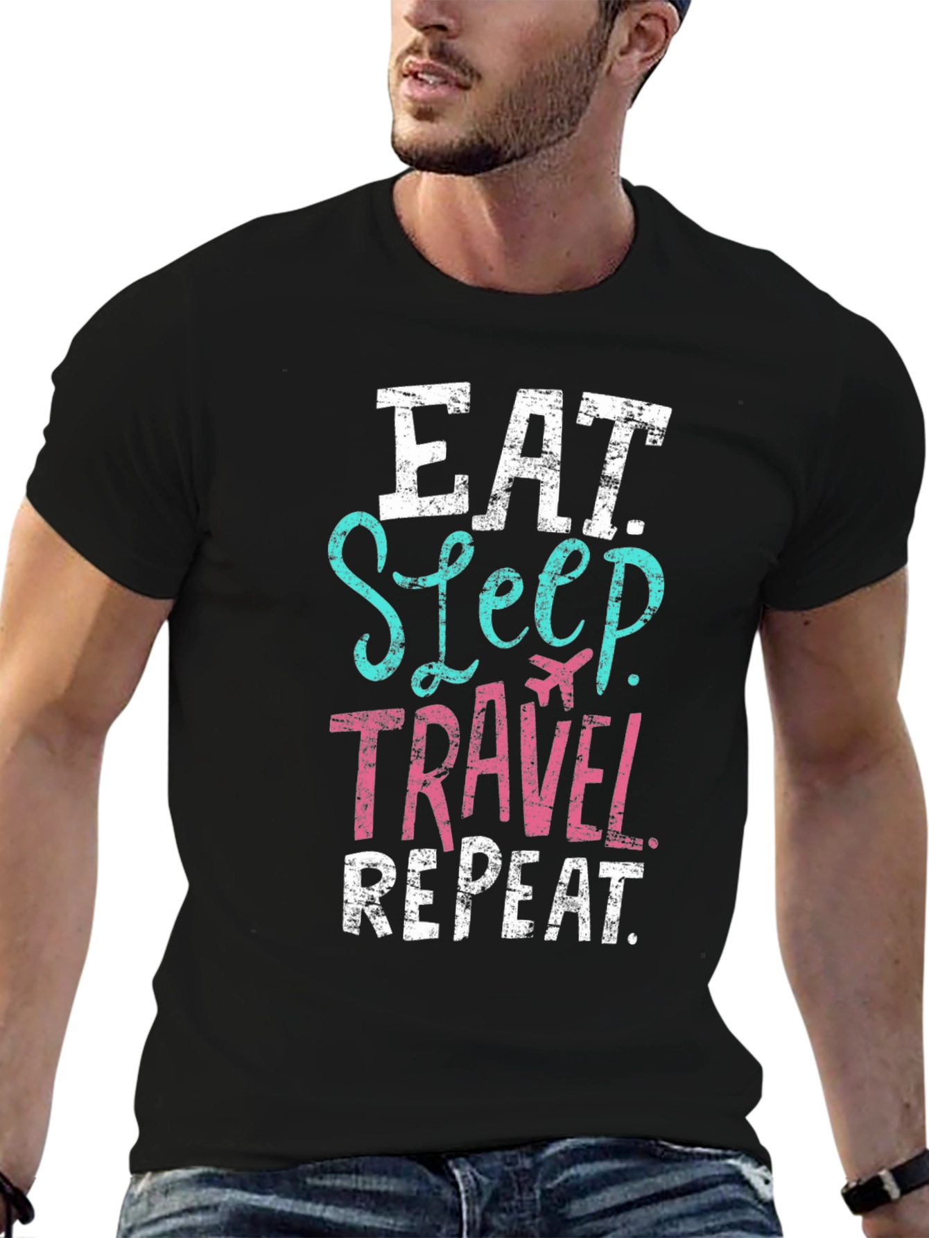 Eat Sleep Travel Repeat Black T-Shirt