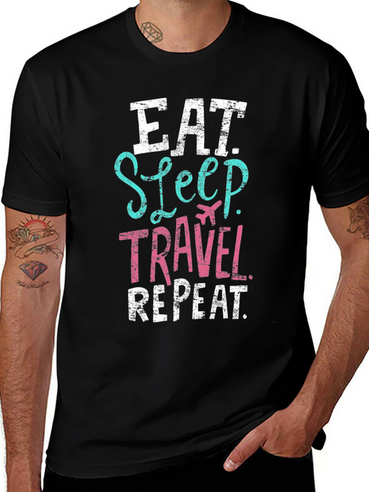 Eat Sleep Travel Repeat Black T-Shirt