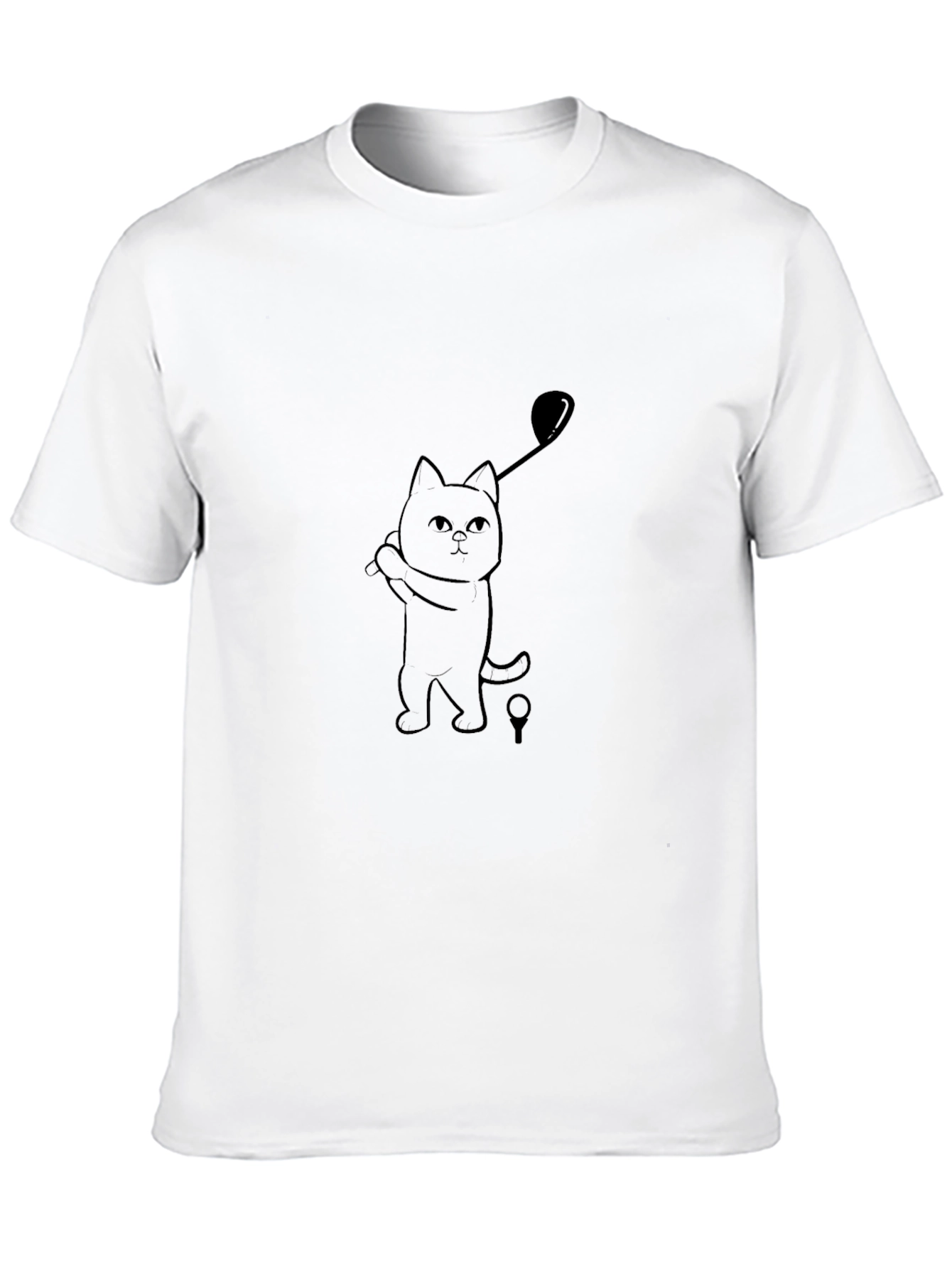 Golfing Cat Tee - Black Cotton T-Shirt