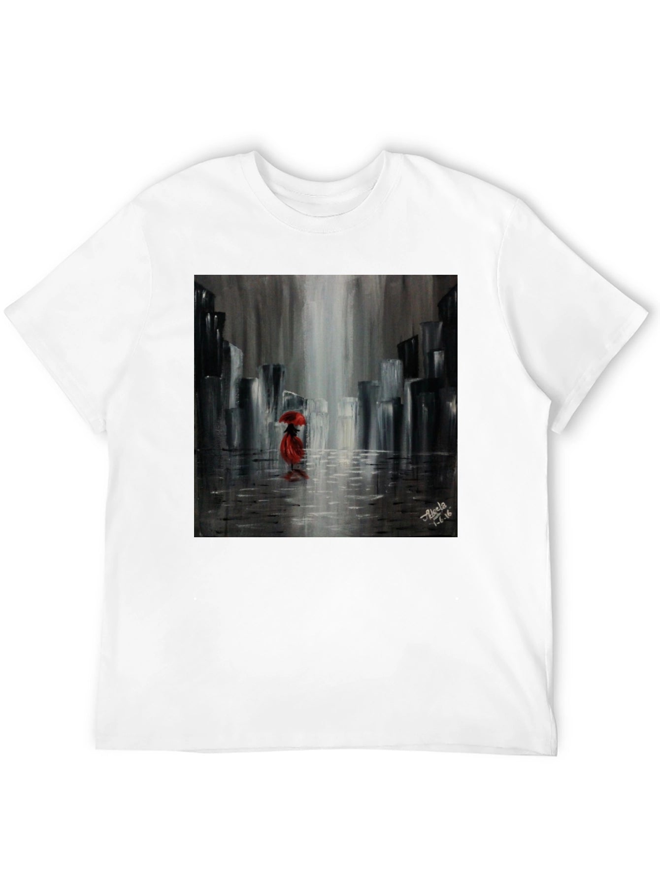 Red Umbrella Cityscape Graphic Tee - Black