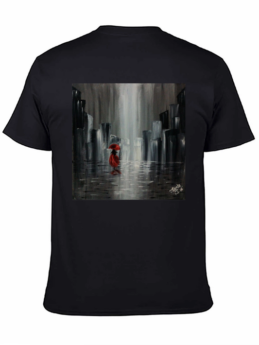 Red Umbrella Cityscape Graphic Tee - Black