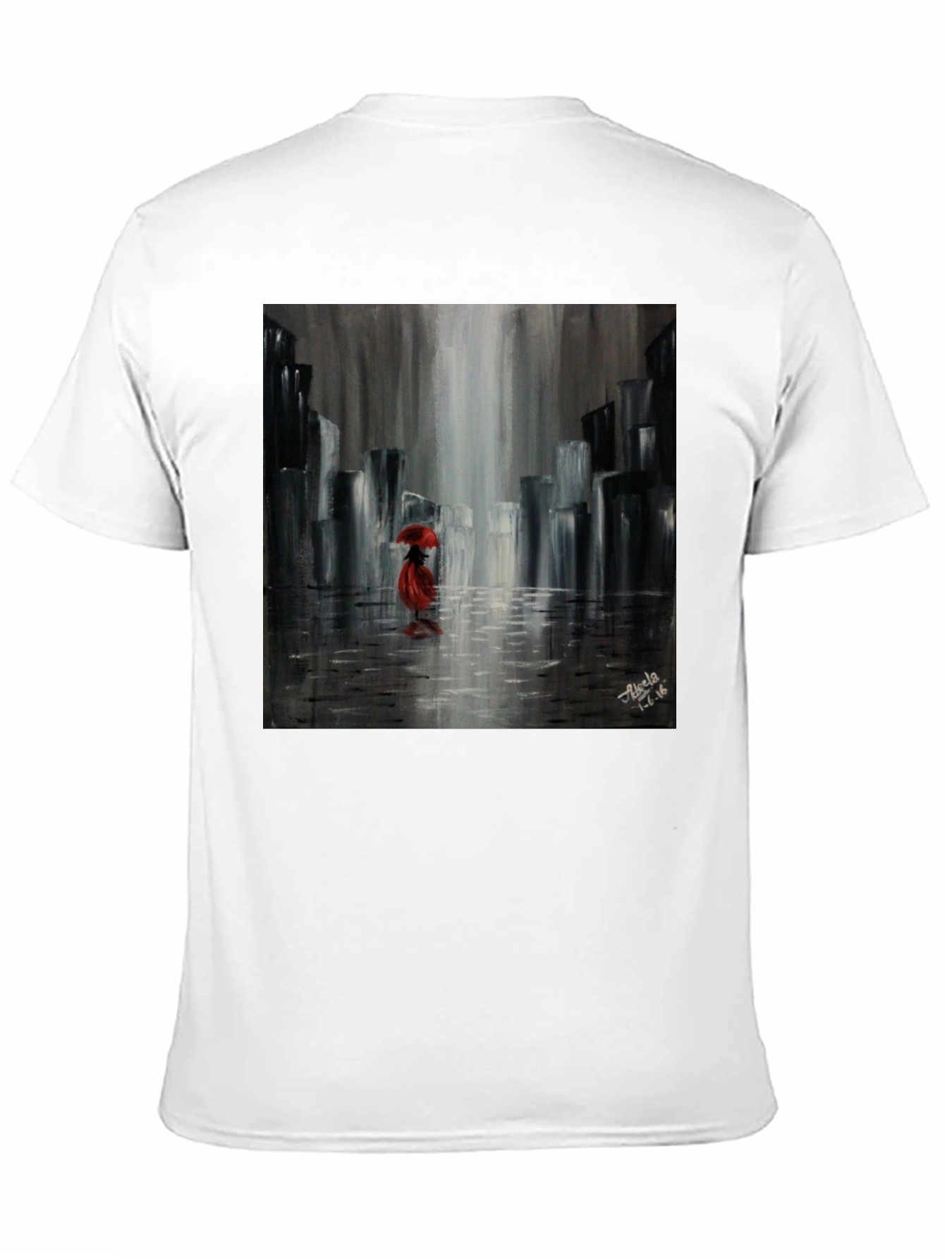 Red Umbrella Cityscape Graphic Tee - Black