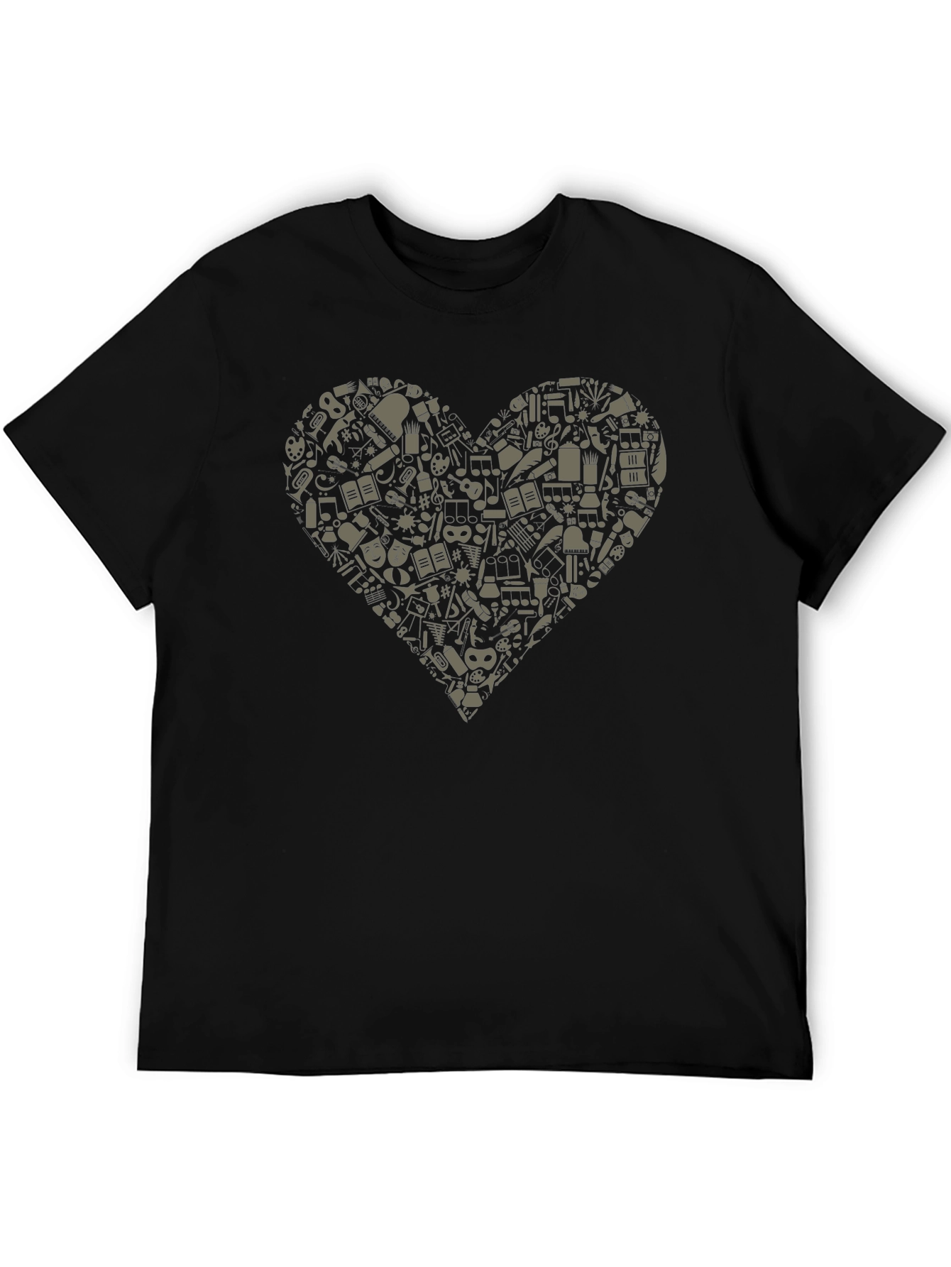 Musical Heart Graphic Tee - Black Cotton T-Shirt