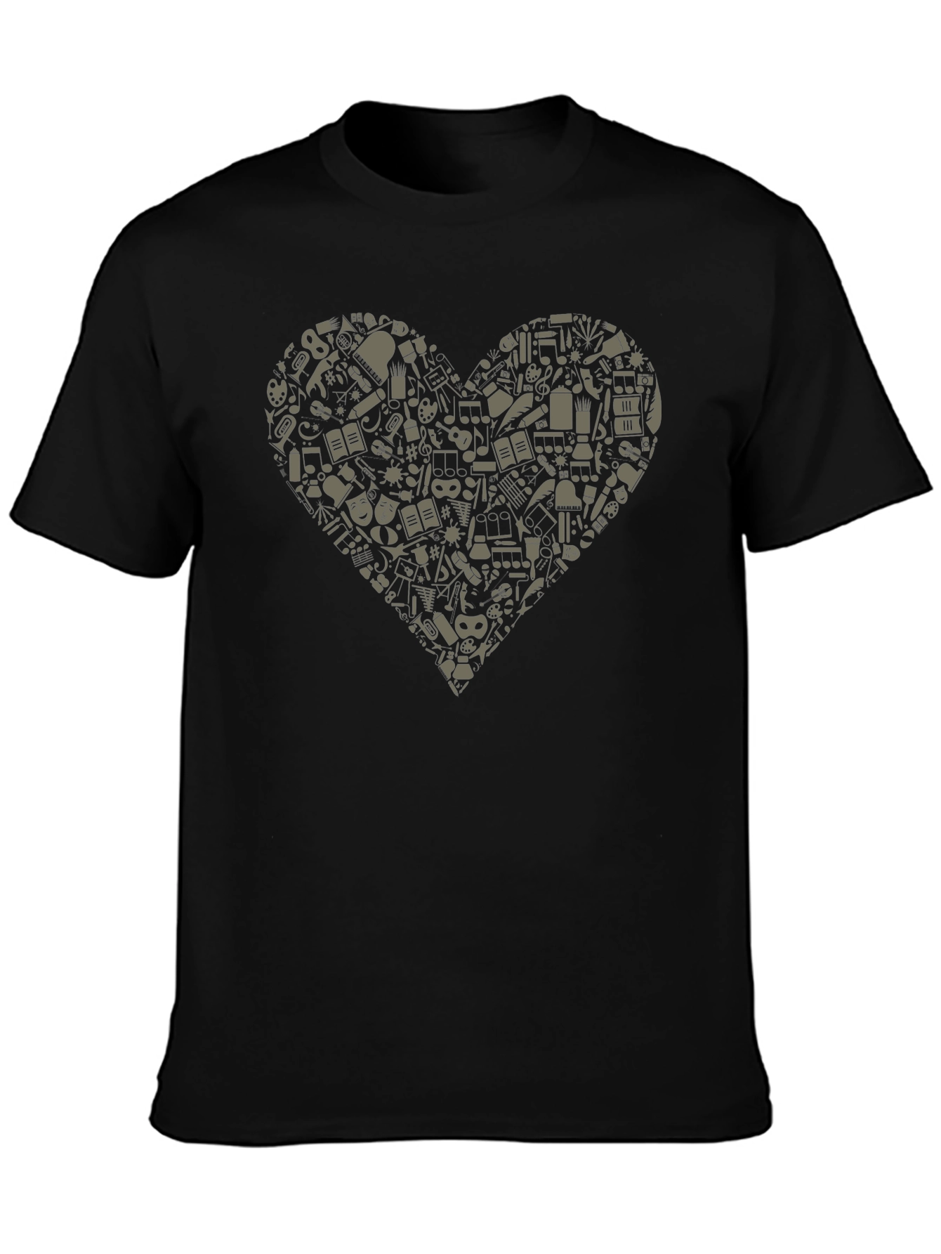 Musical Heart Graphic Tee - Black Cotton T-Shirt