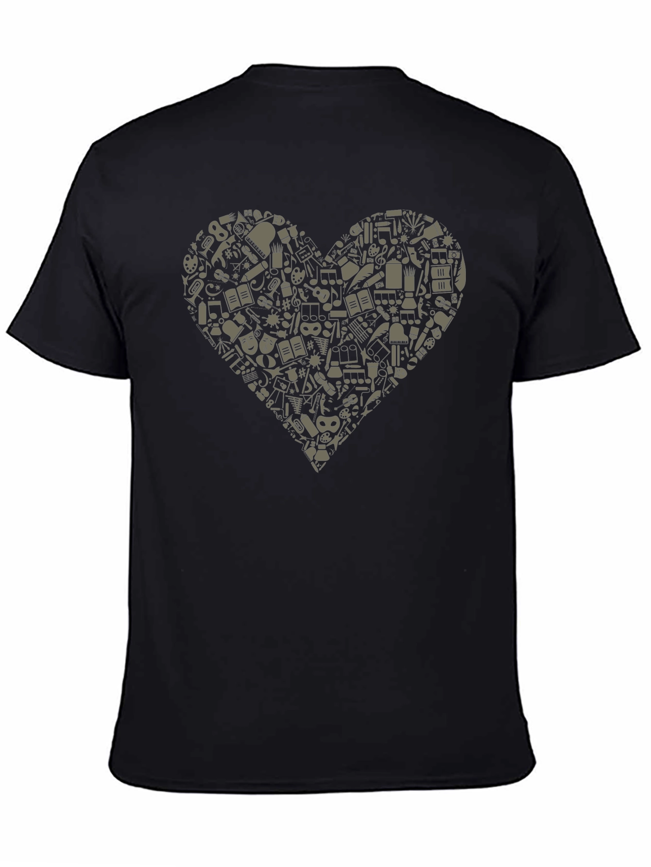 Musical Heart Graphic Tee - Black Cotton T-Shirt