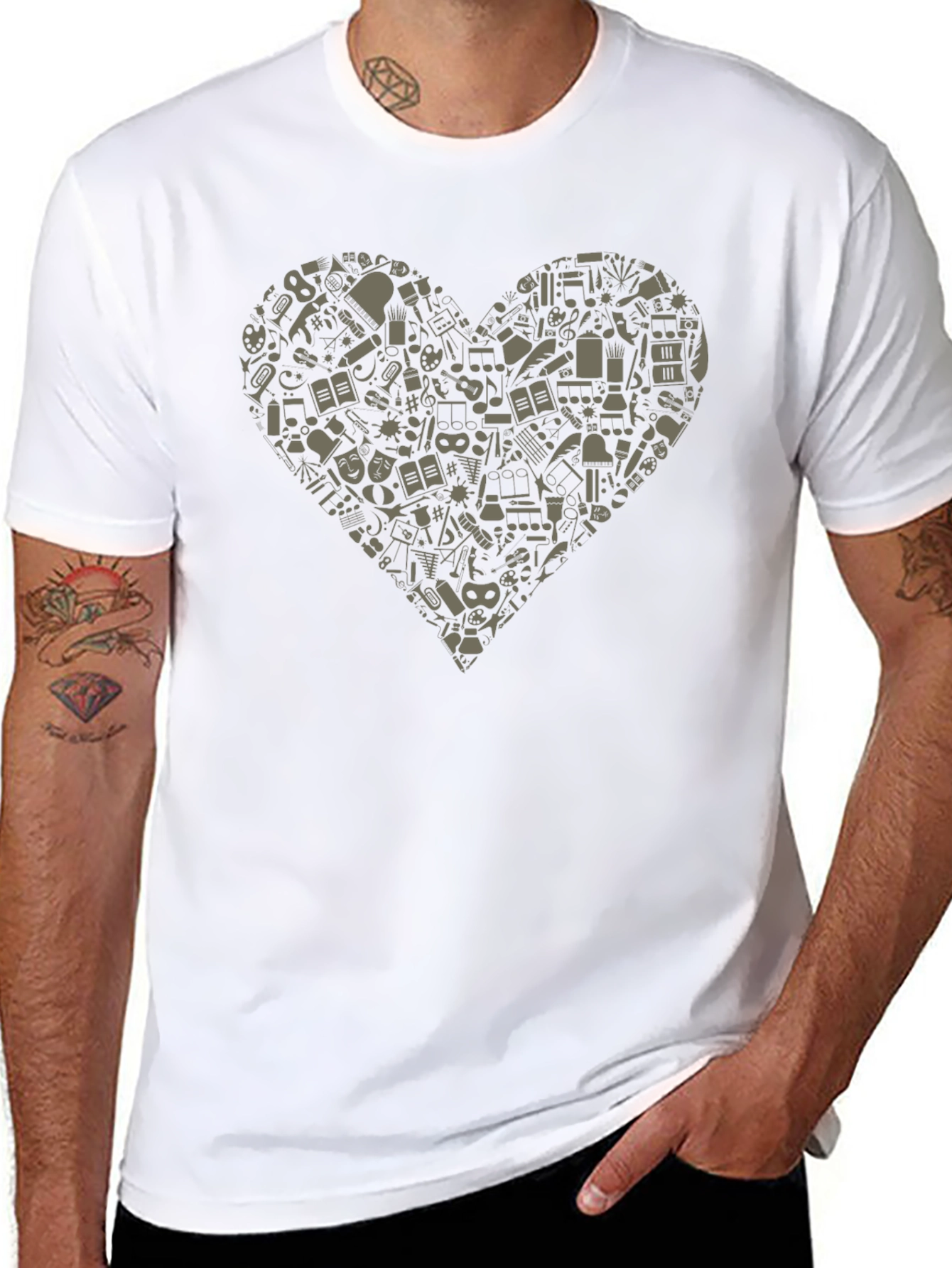 Musical Heart Graphic Tee - Black Cotton T-Shirt