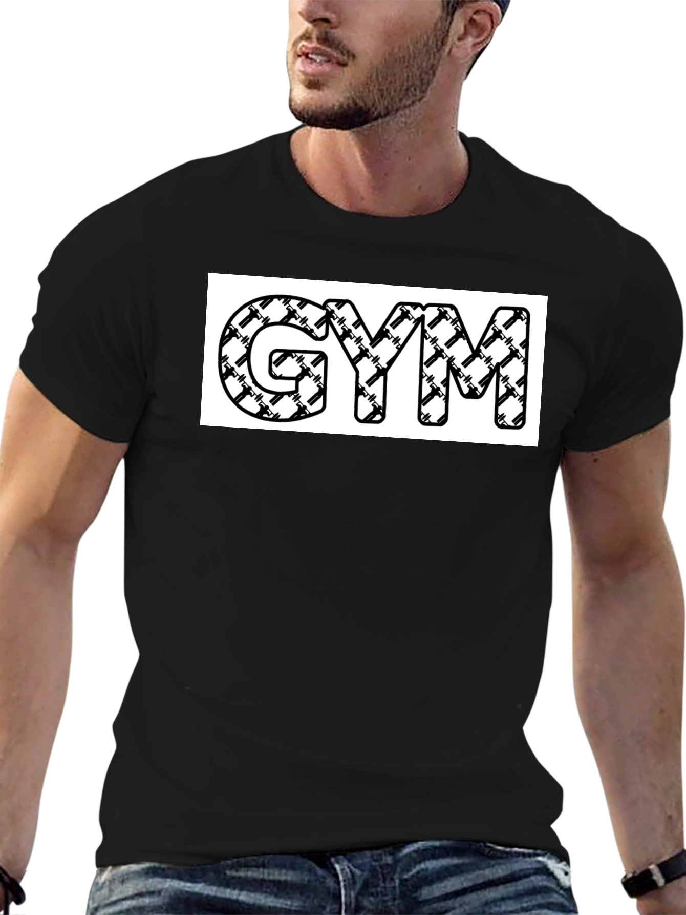 Black Gym T-Shirt with Weightlifting Design