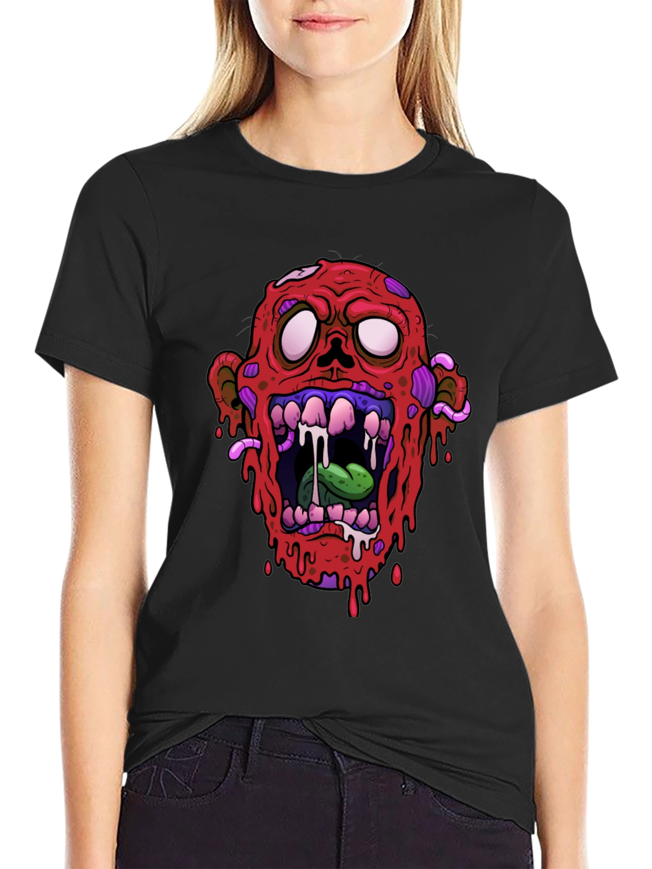Zombie Head Graphic Black T-Shirt