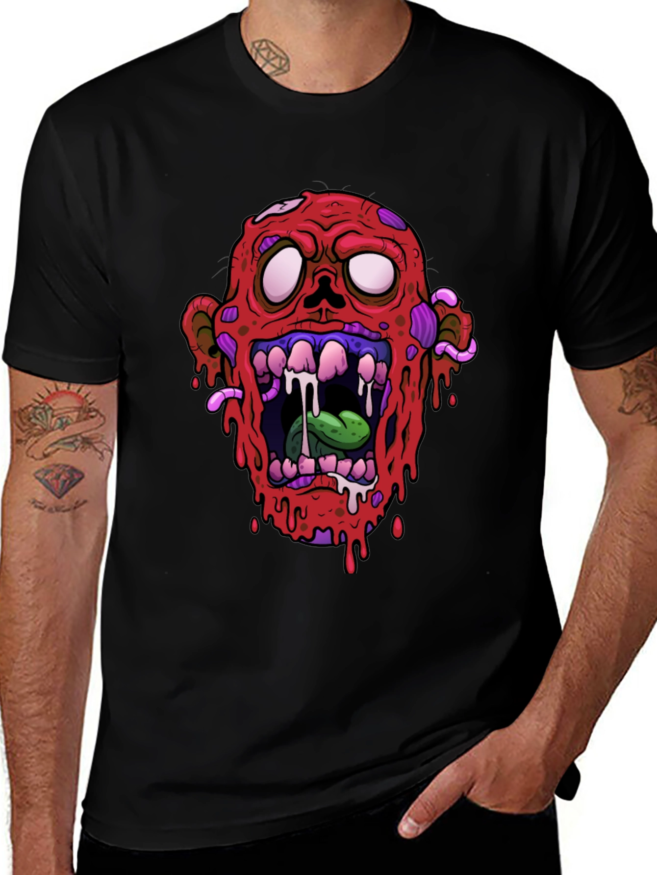 Zombie Head Graphic Black T-Shirt