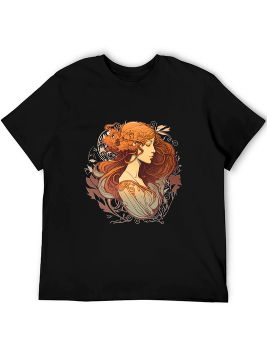 Art Nouveau Woman Graphic Black T-Shirt