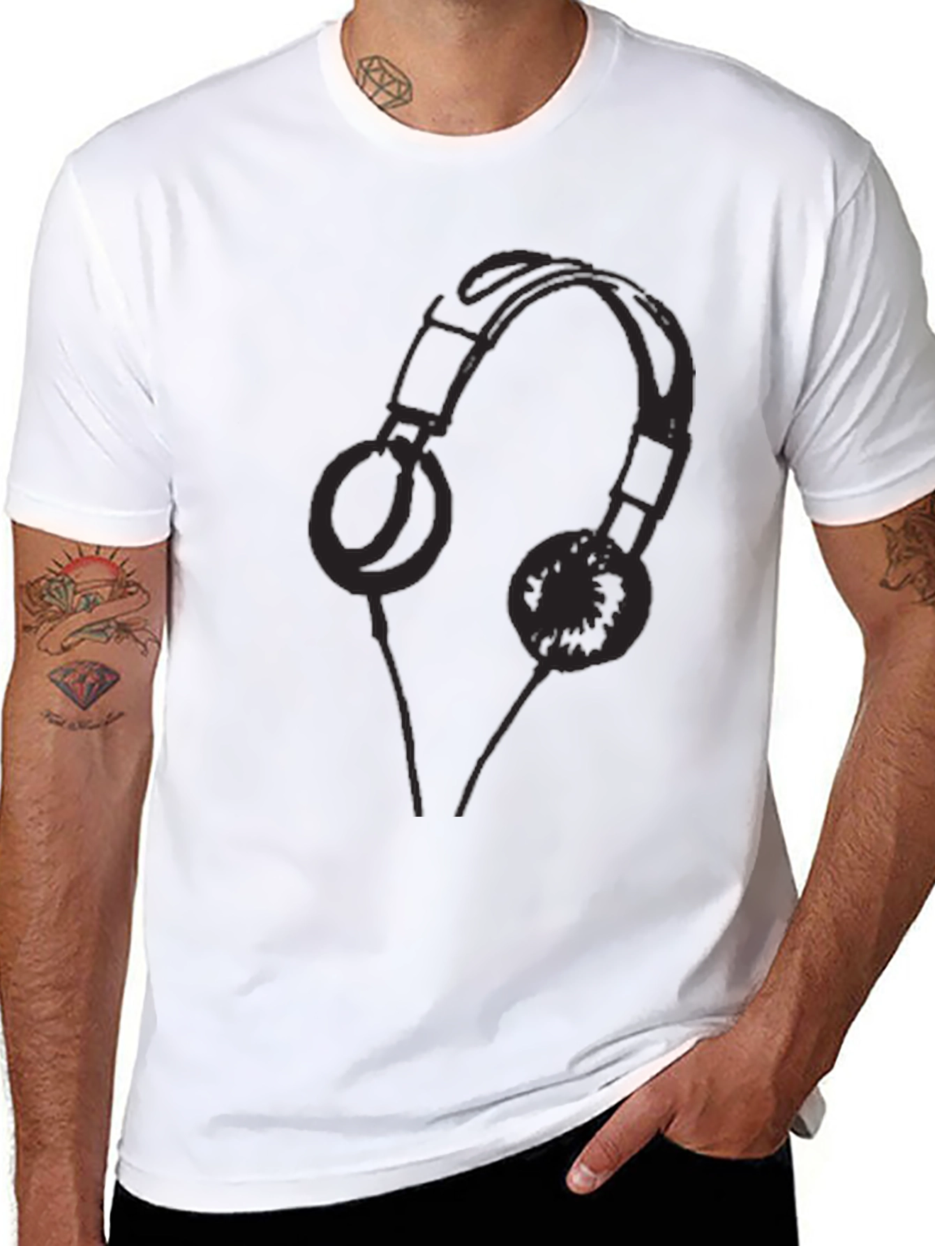 Headphones Graphic Tee - Casual Black T-Shirt