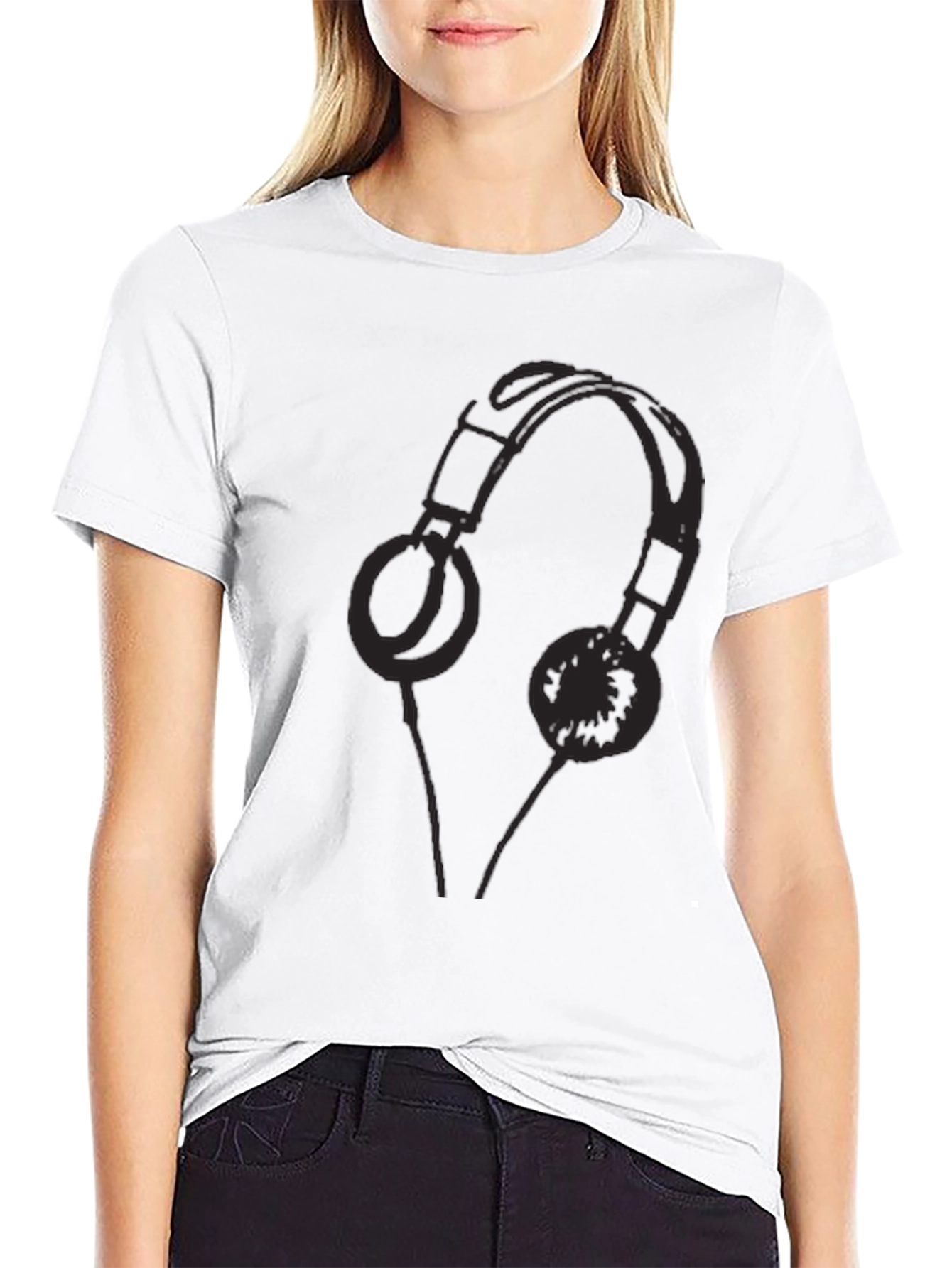 Headphones Graphic Tee - Casual Black T-Shirt