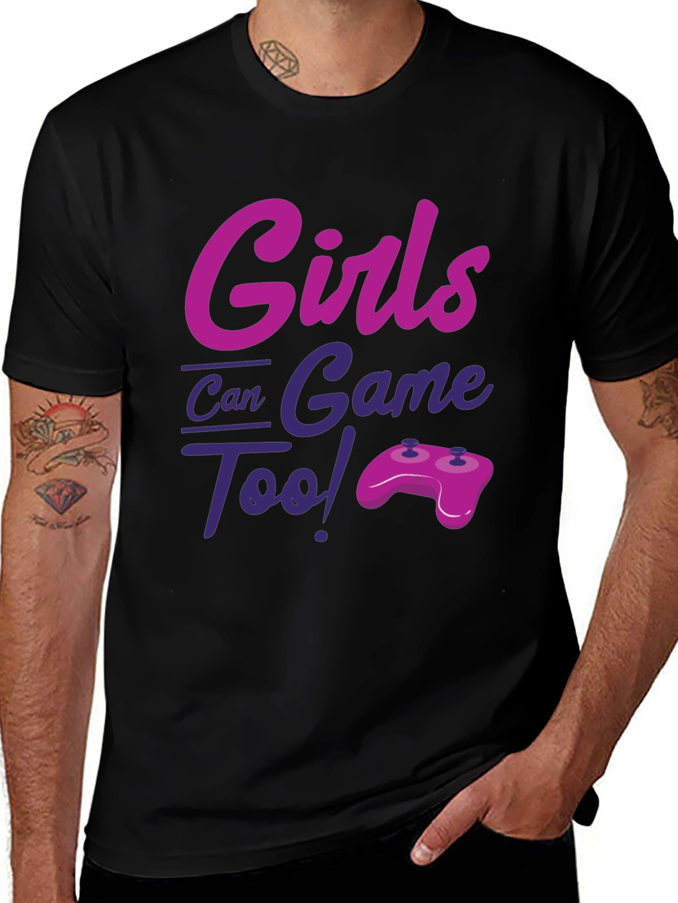 Girls Can Game Too! Black T-Shirt