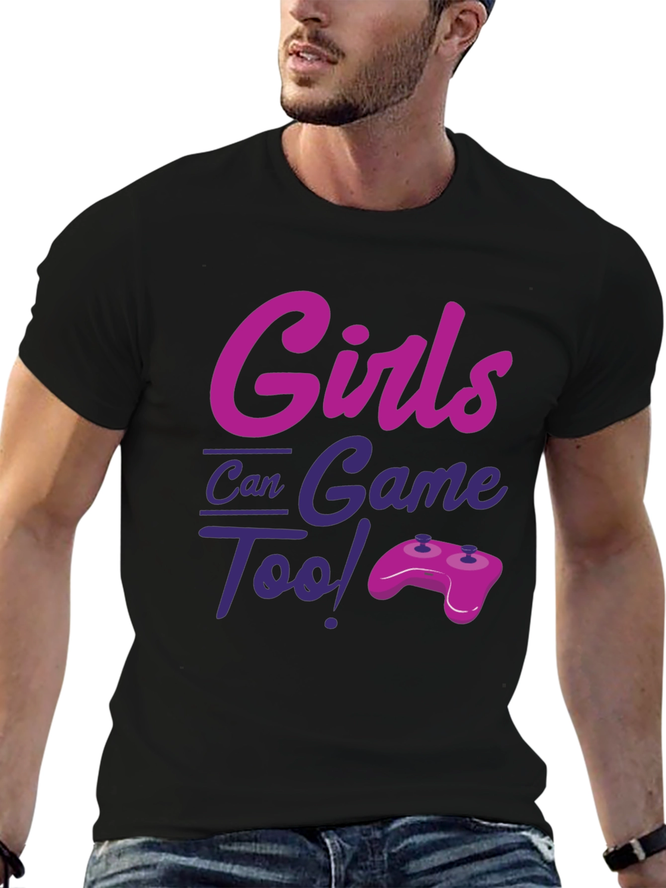 Girls Can Game Too! Black T-Shirt