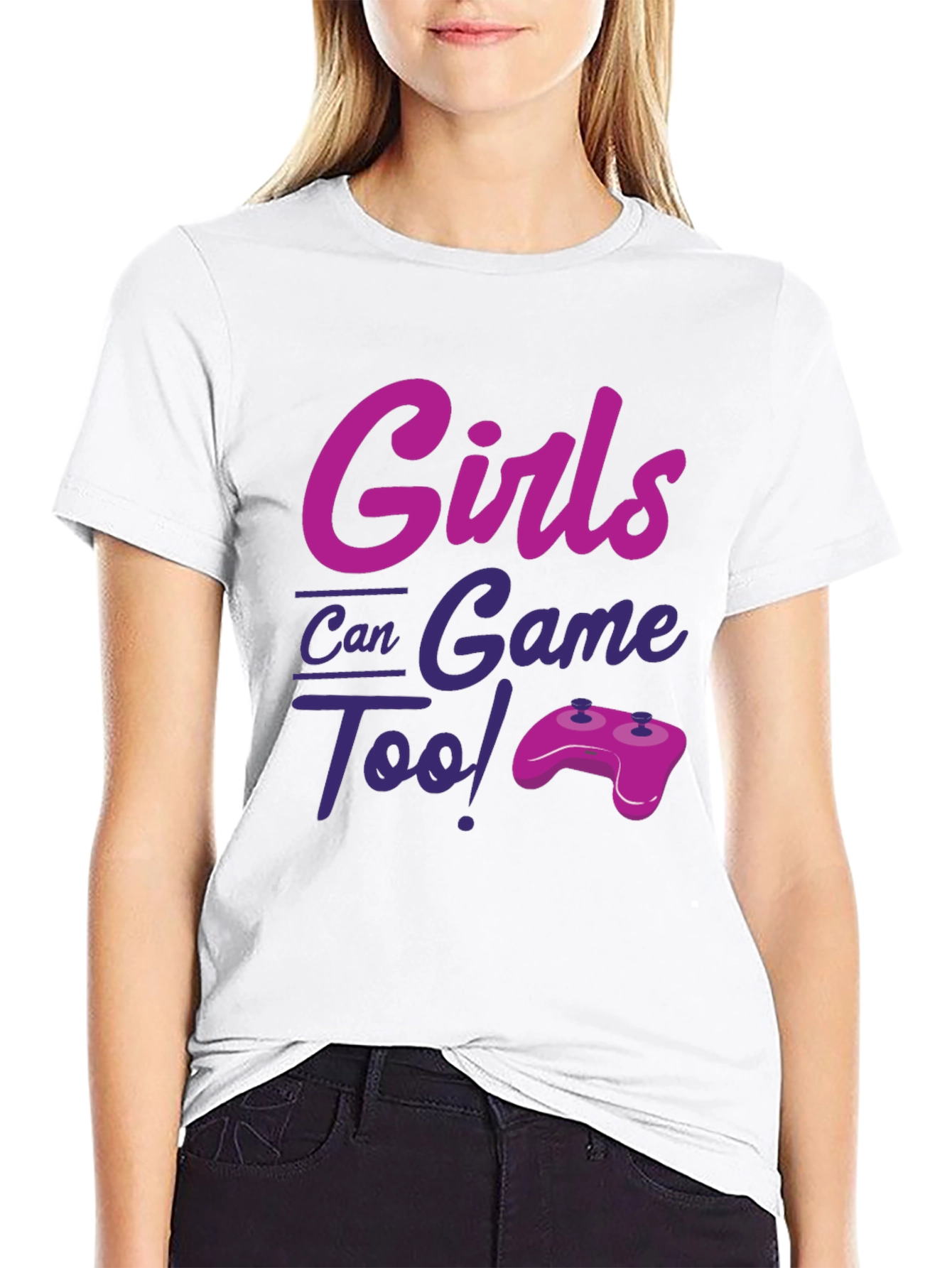 Girls Can Game Too! Black T-Shirt