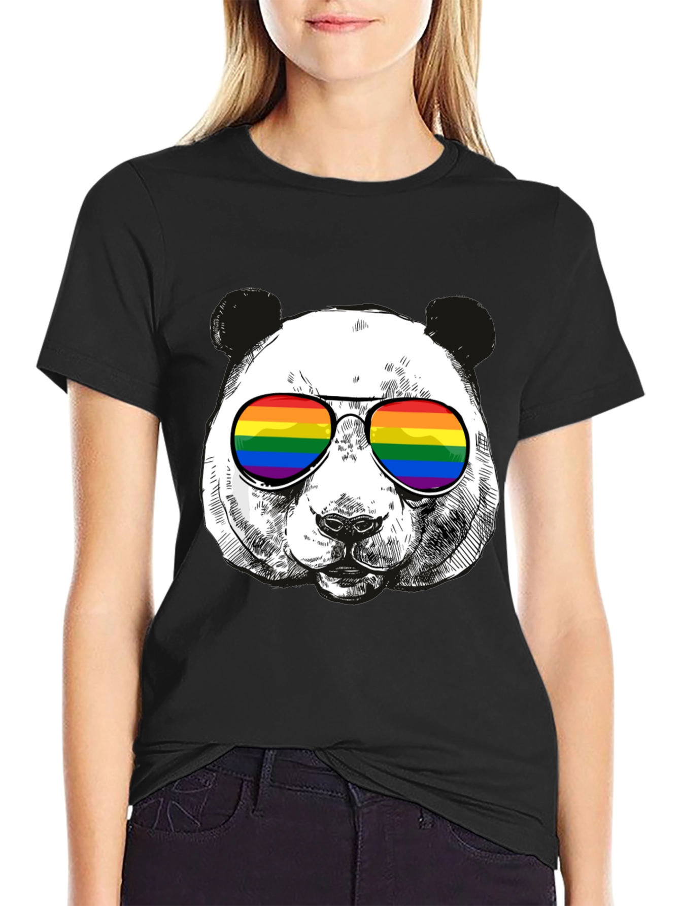 Panda Rainbow Sunglasses Graphic T-Shirt