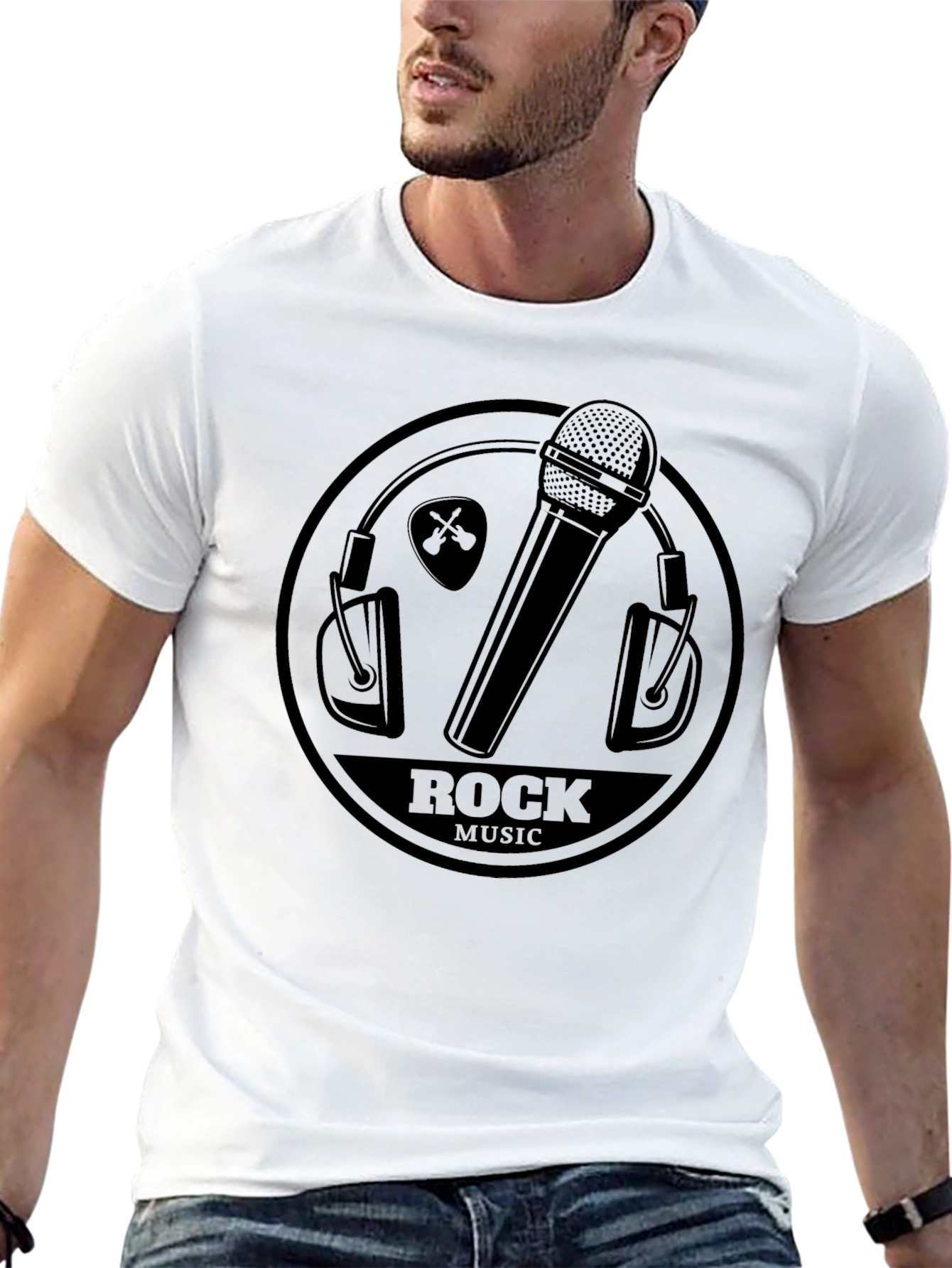 Rock Music T-Shirt - Microphone & Headphones Design