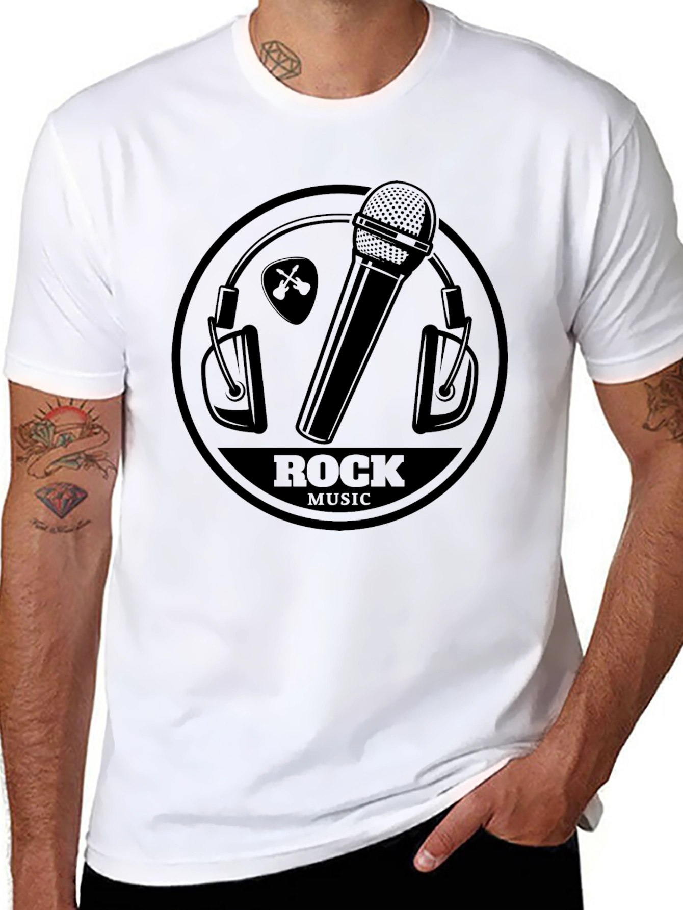 Rock Music T-Shirt - Microphone & Headphones Design