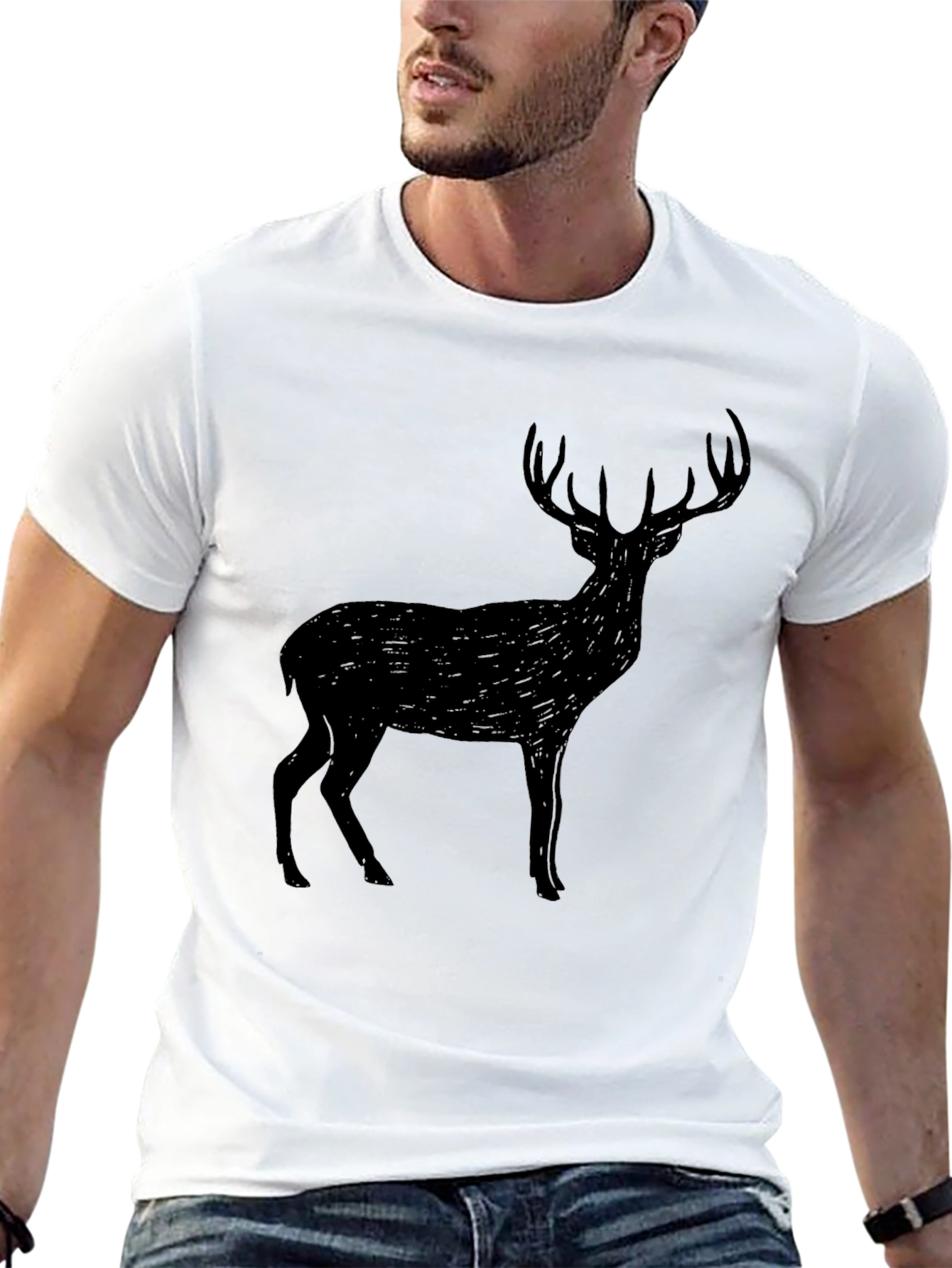 Black Deer Graphic T-Shirt - Mens Casual Tee