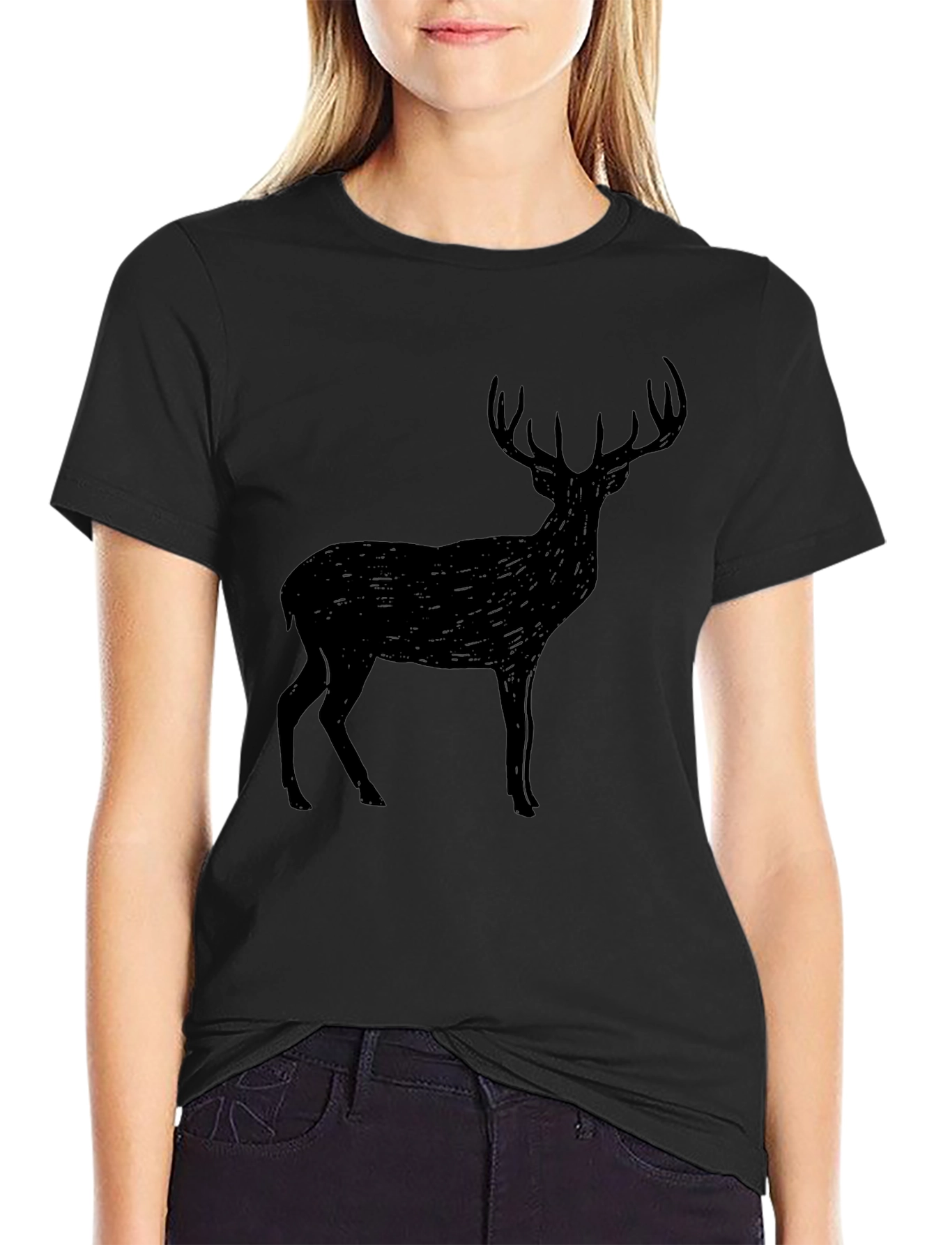 Black Deer Graphic T-Shirt - Mens Casual Tee