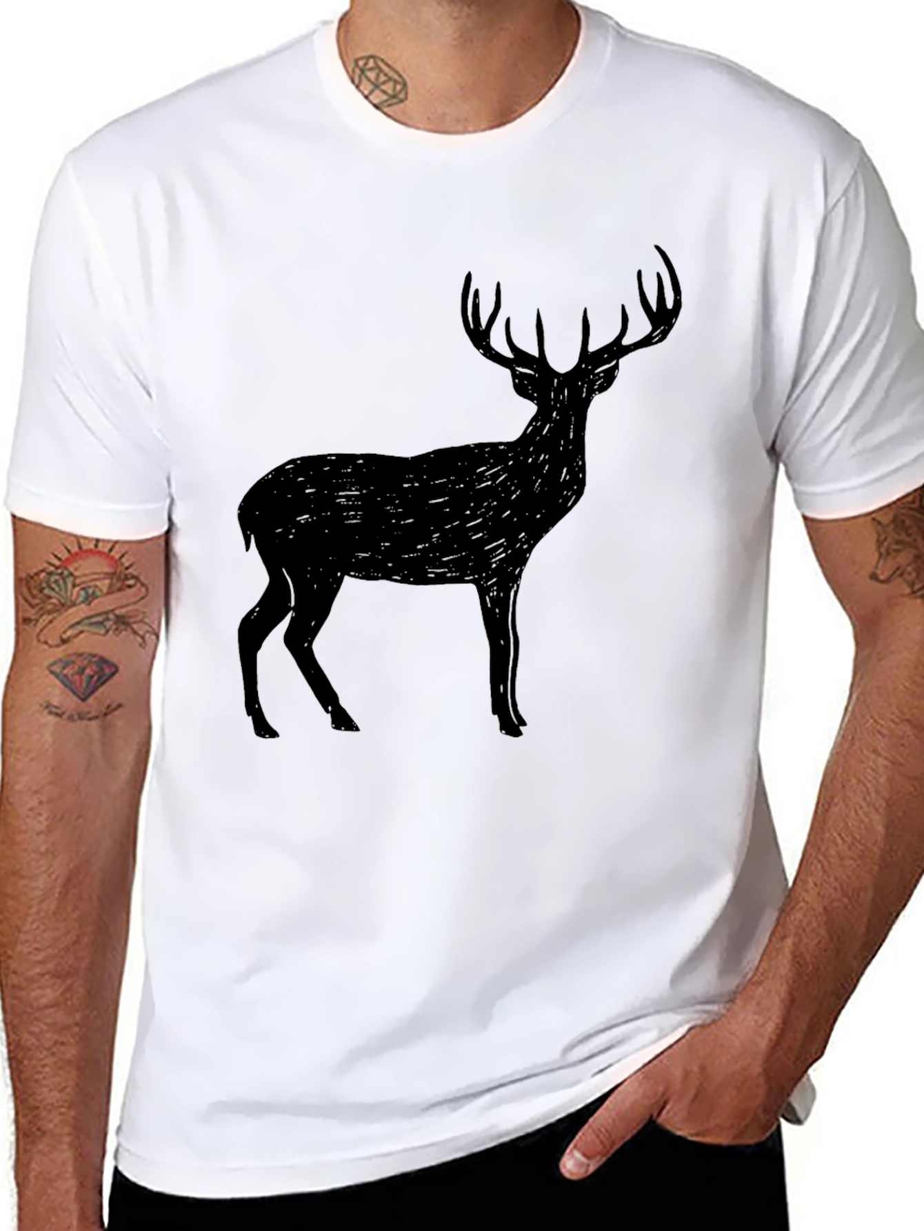 Black Deer Graphic T-Shirt - Mens Casual Tee