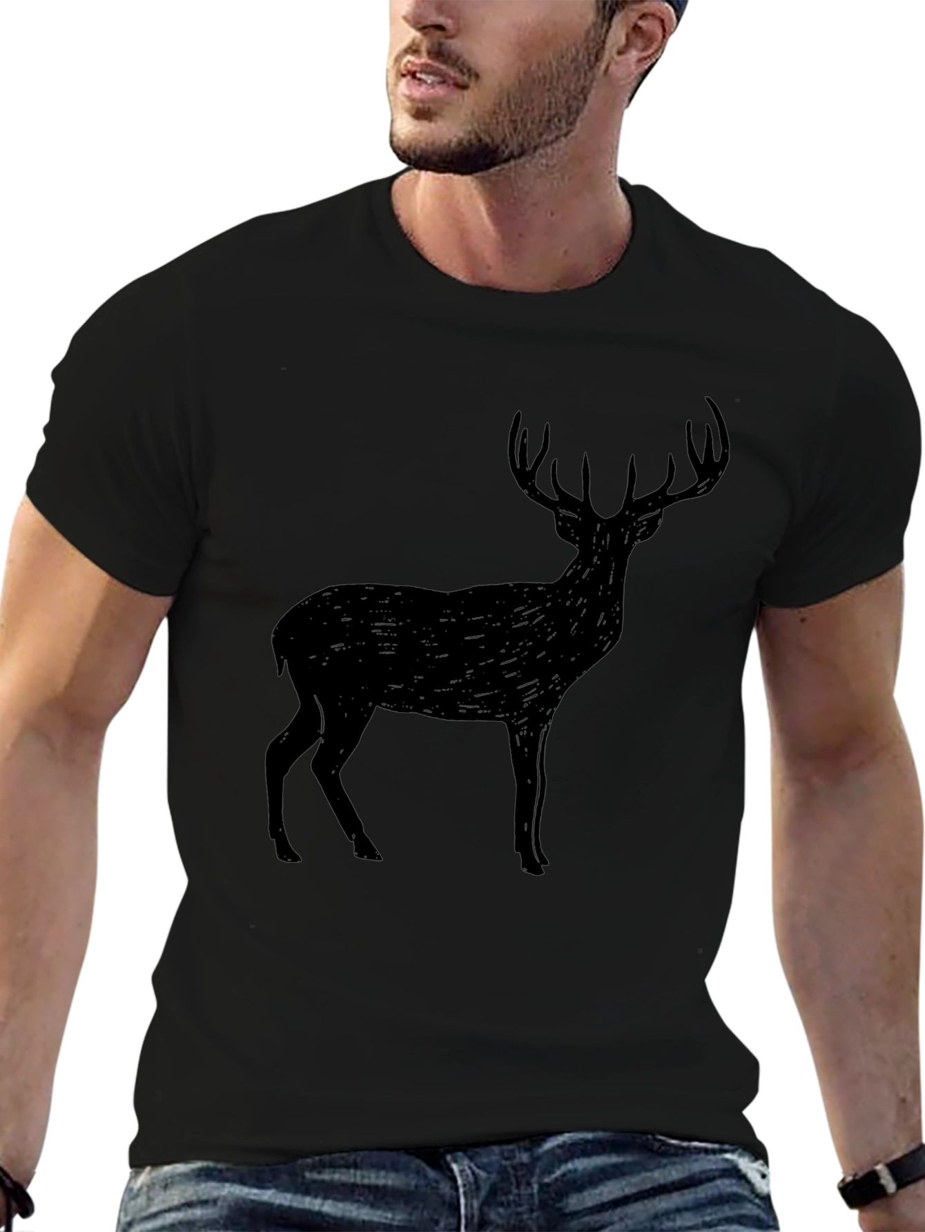 Black Deer Graphic T-Shirt - Mens Casual Tee