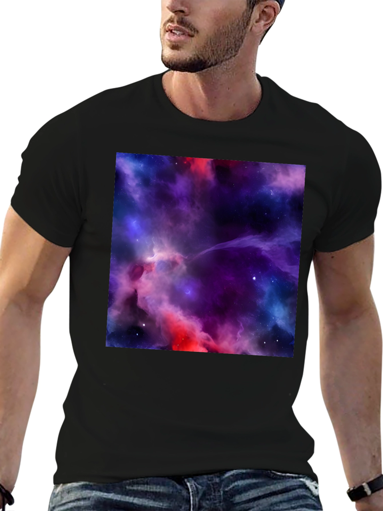 Nebula Galaxy Graphic Print Black T-Shirt