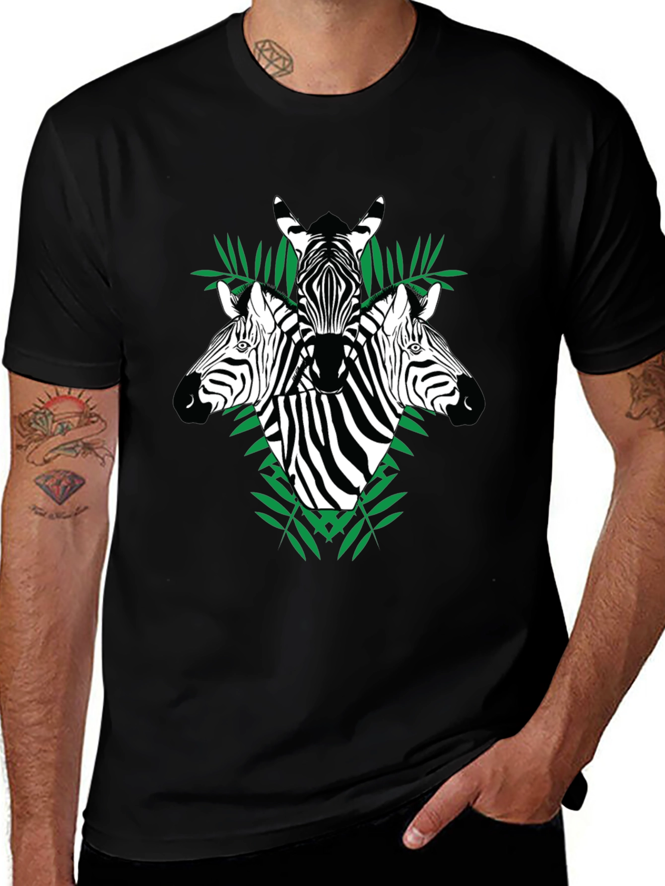 Zebra Graphic Tee - Black Cotton Crew Neck T-Shirt